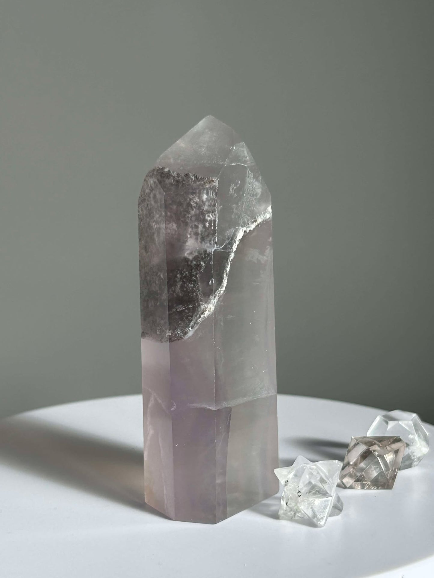 Dreamy Velvet Lilac Brazilian Fluorite, enhances connection with the third eye, intuition, and manifestation of dreams.