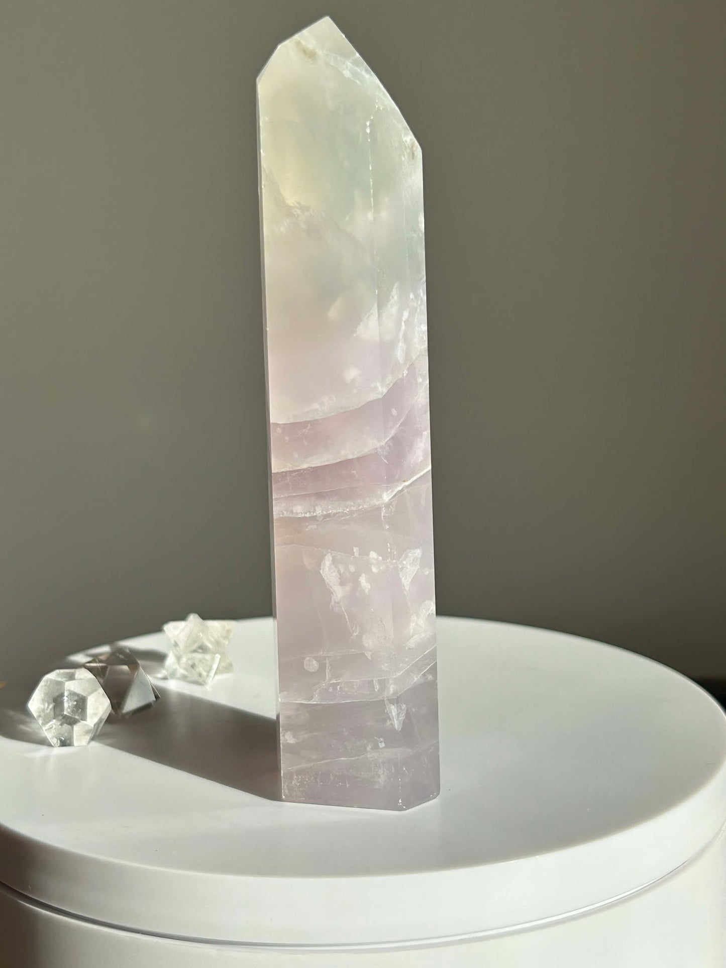 Dreamy Velvet Lilac Brazilian Fluorite, enhances connection with the third eye, intuition, and manifestation of dreams.