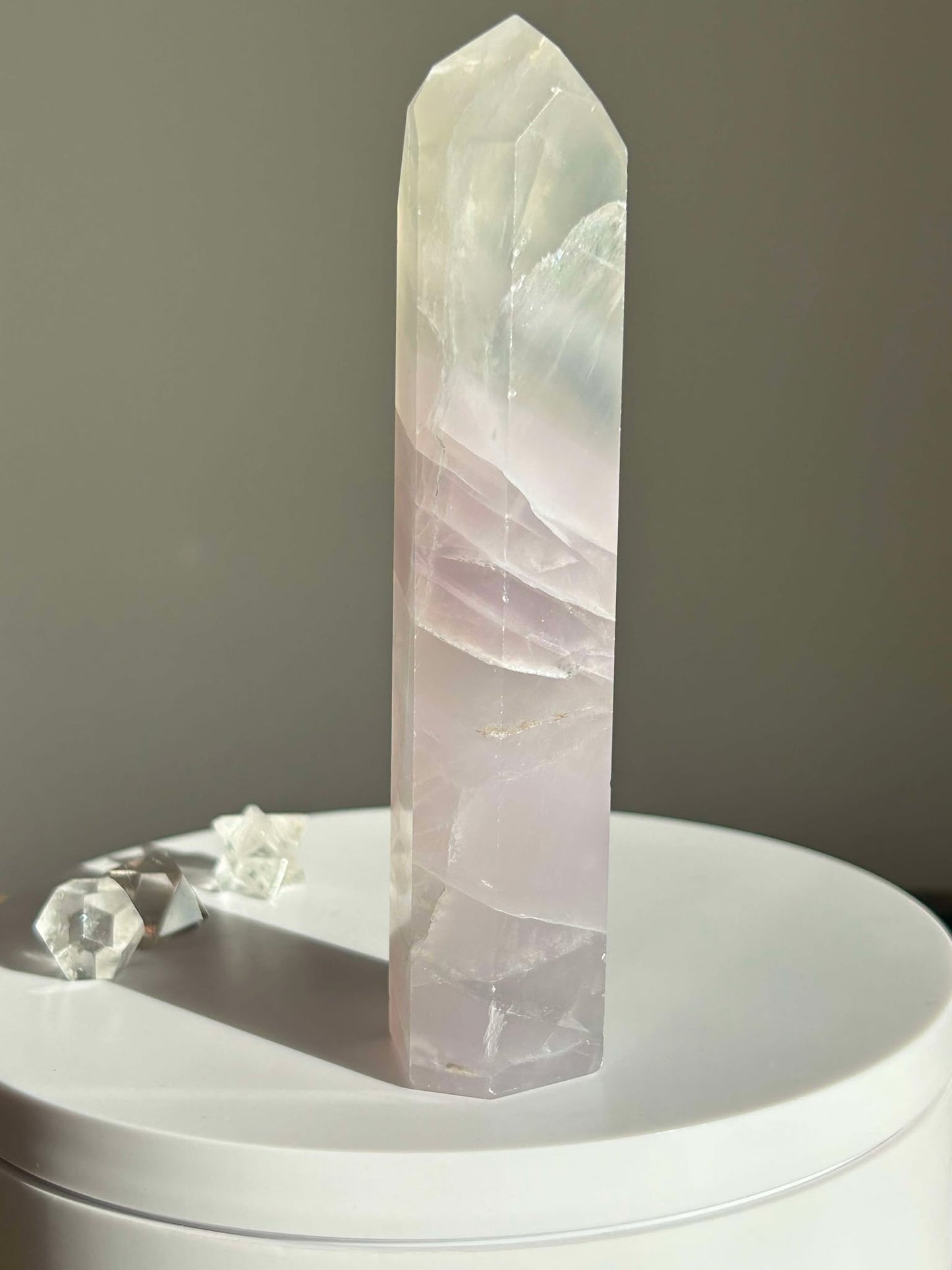 Dreamy Velvet Lilac Brazilian Fluorite, enhances connection with the third eye, intuition, and manifestation of dreams.