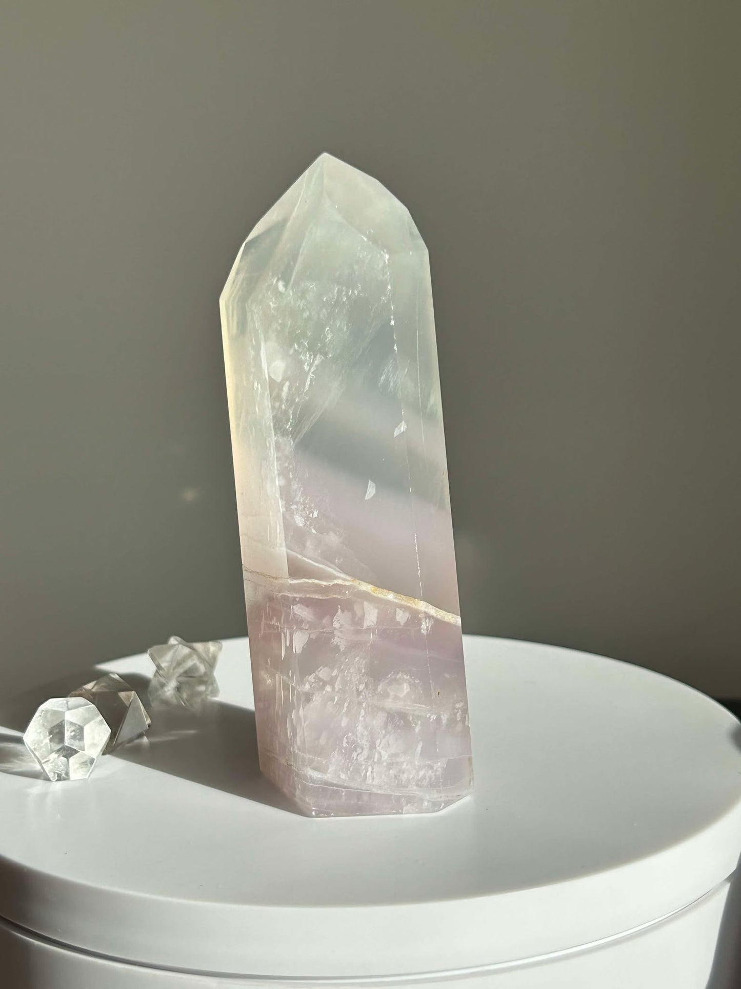 Dreamy Velvet Lilac Brazilian Fluorite, enhances connection with the third eye, intuition, and manifestation of dreams.