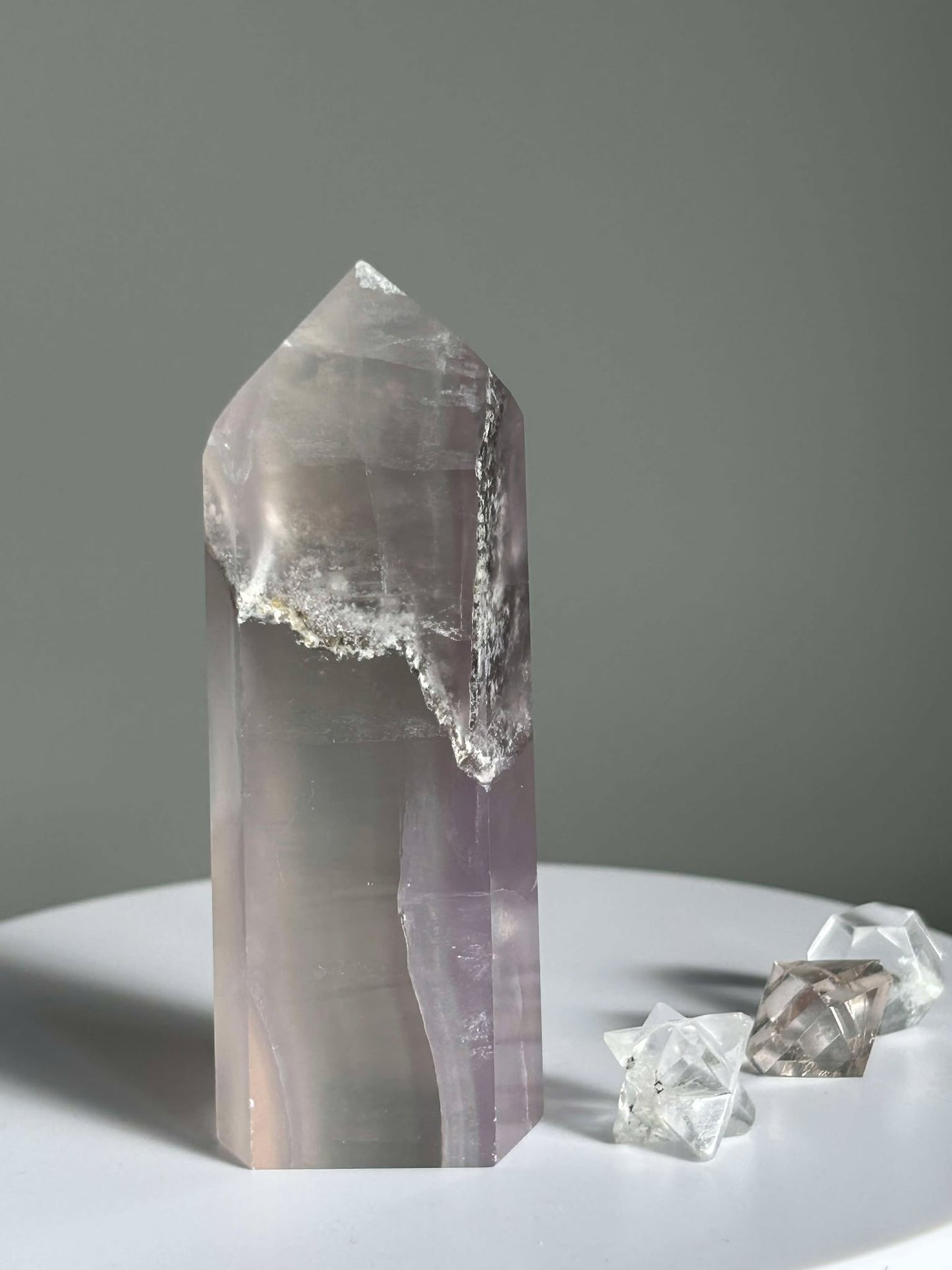 Dreamy Velvet Lilac Brazilian Fluorite, enhances connection with the third eye, intuition, and manifestation of dreams.
