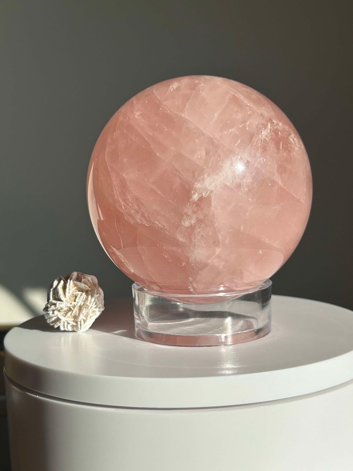 Juice Rose Quartz Sphere For Unconditional Love, Heart Chakra, Attracting Romance.