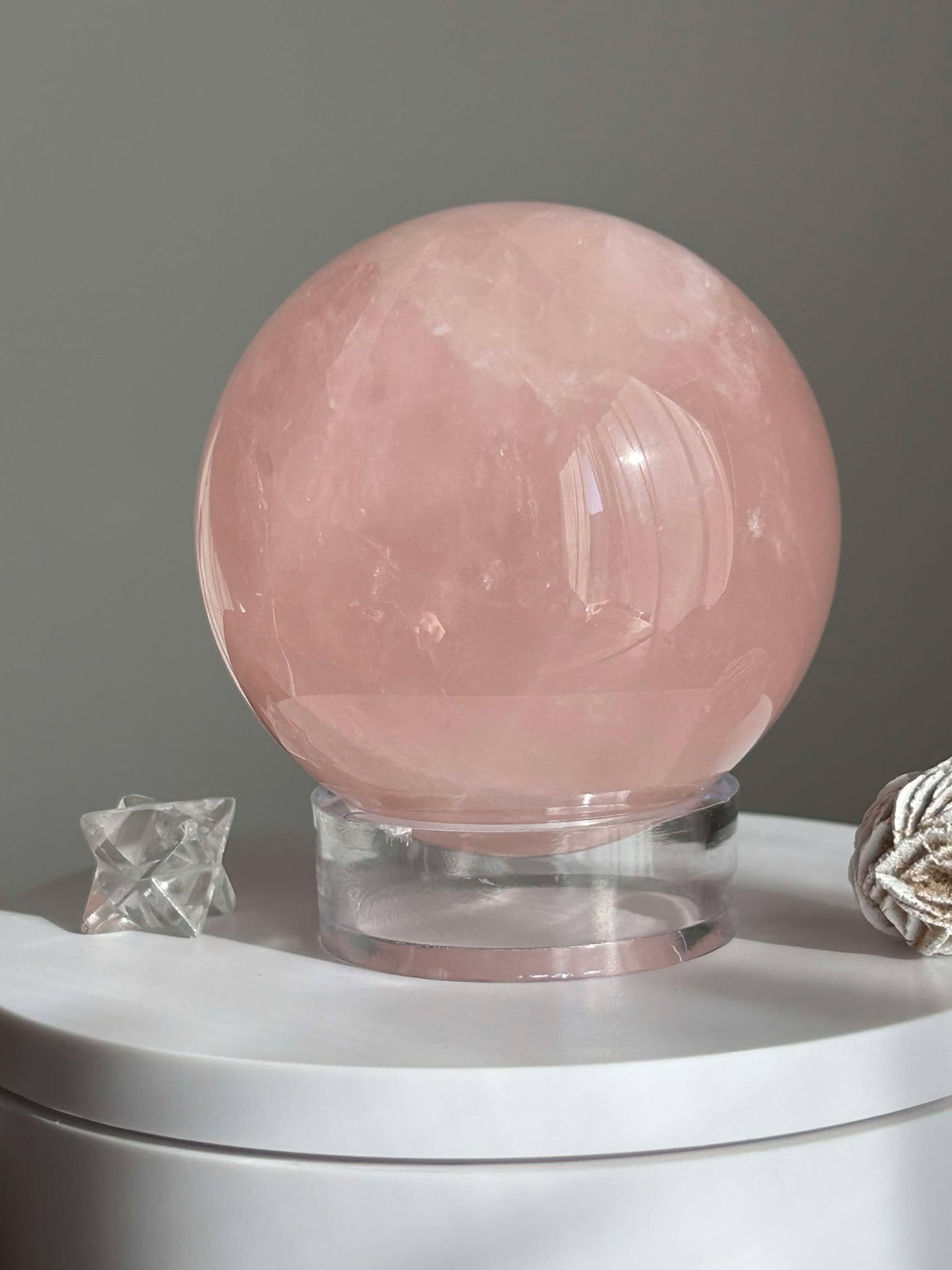 Juice Rose Quartz Sphere For Unconditional Love, Heart Chakra, Attracting Romance.