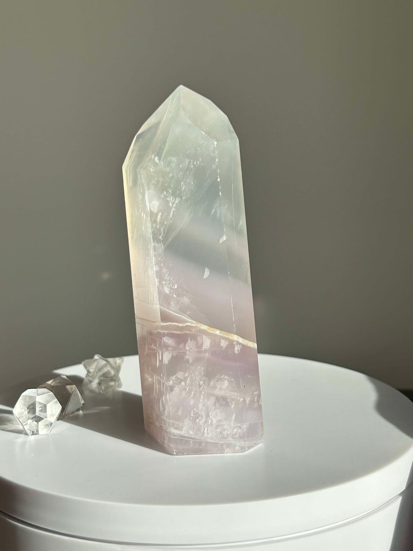 Dreamy Velvet Lilac Brazilian Fluorite, enhances connection with the third eye, intuition, and manifestation of dreams.