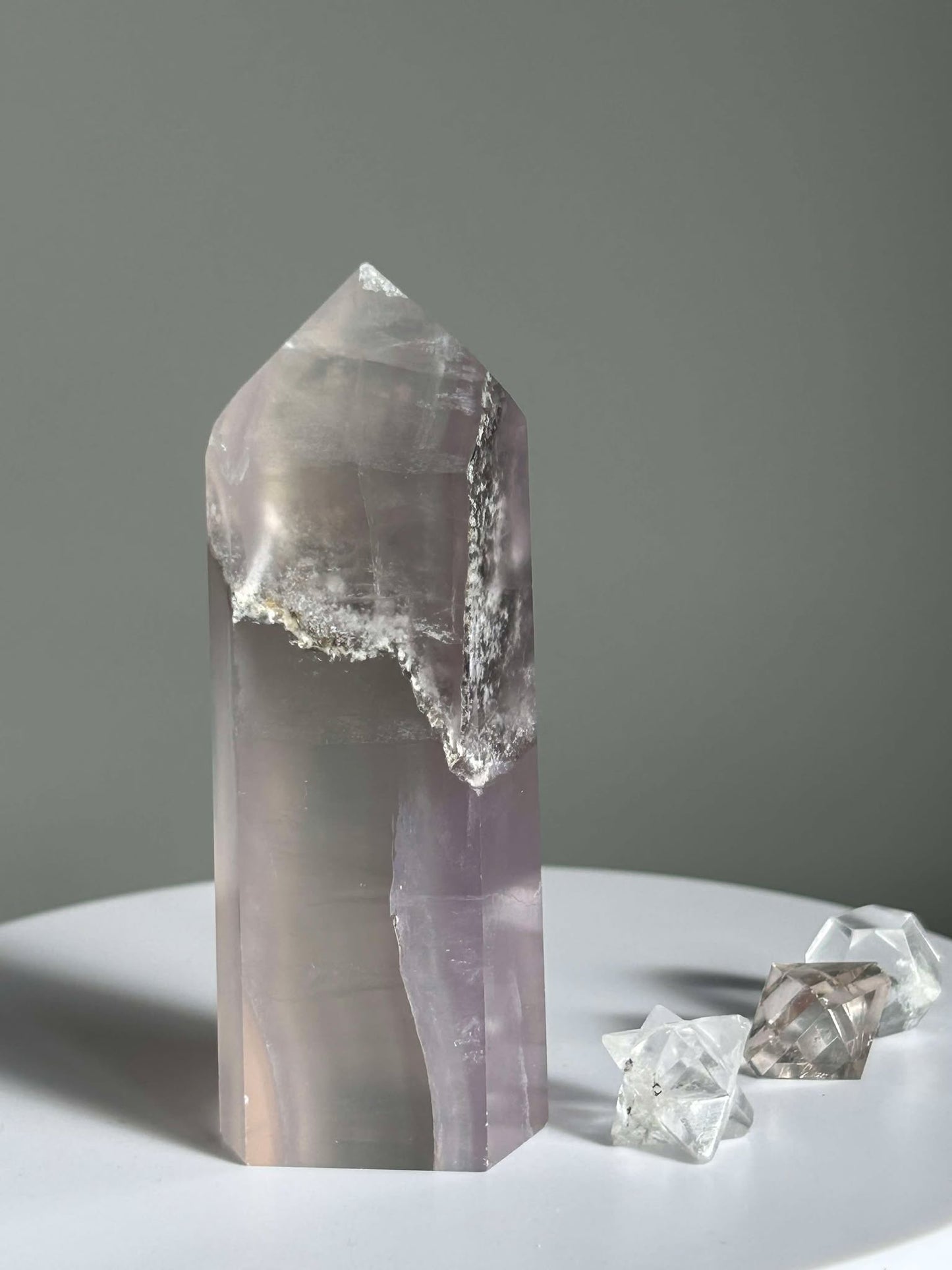 Dreamy Velvet Lilac Brazilian Fluorite, enhances connection with the third eye, intuition, and manifestation of dreams.