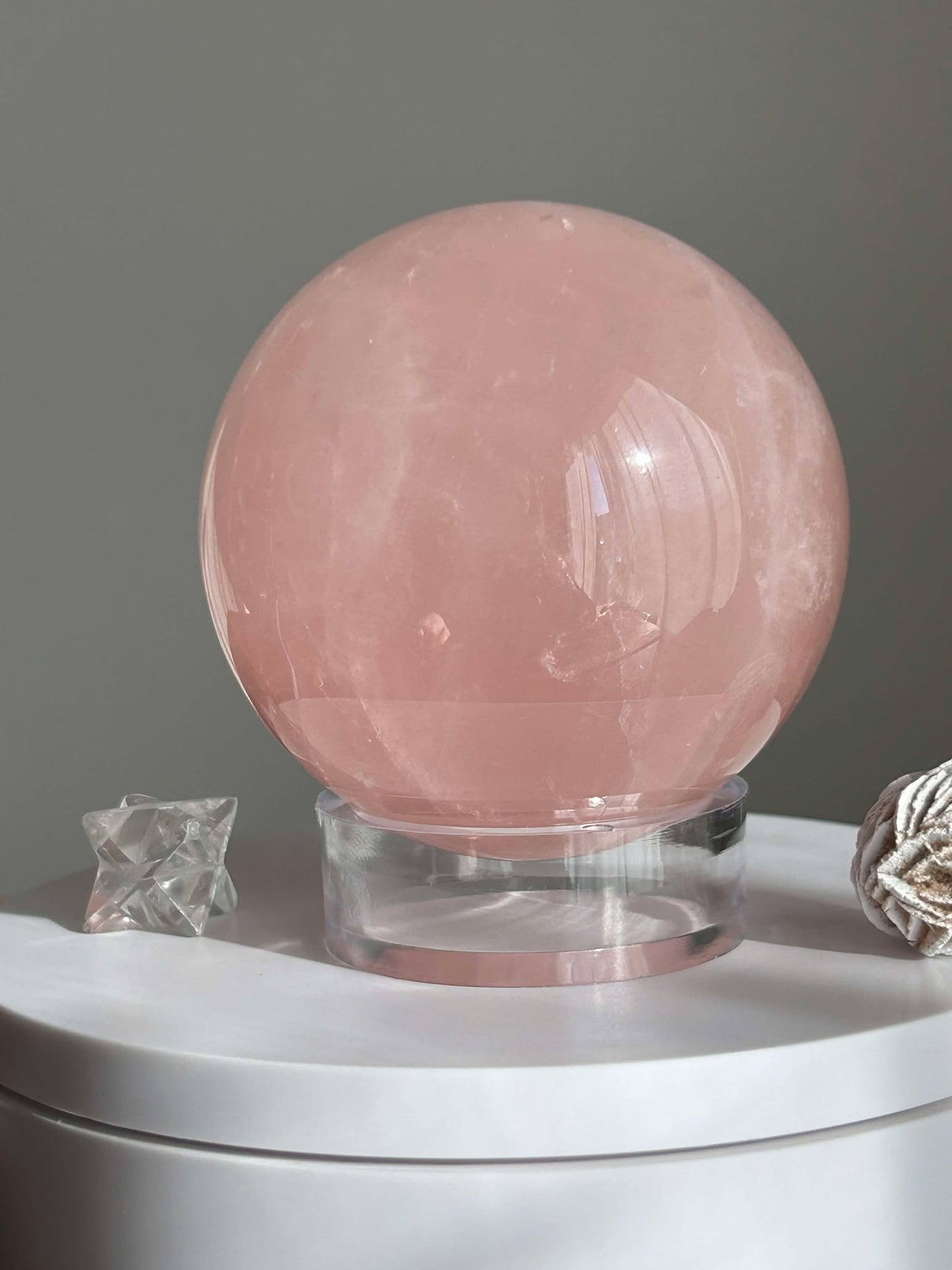 Juice Rose Quartz Sphere For Unconditional Love, Heart Chakra, Attracting Romance.