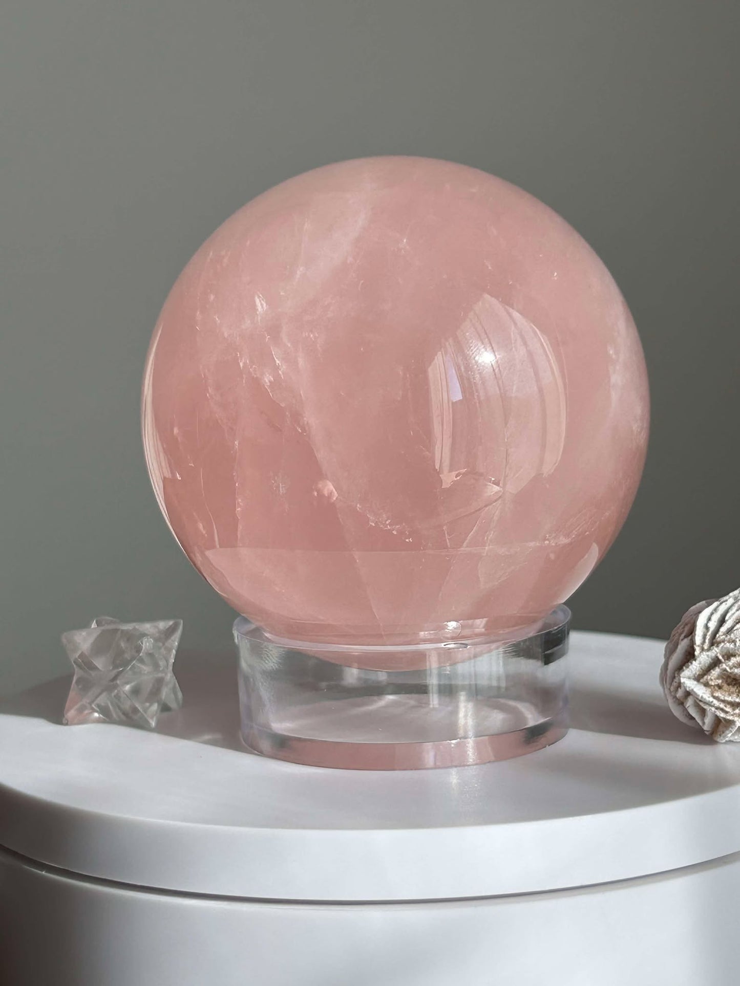 Juice Rose Quartz Sphere For Unconditional Love, Heart Chakra, Attracting Romance.