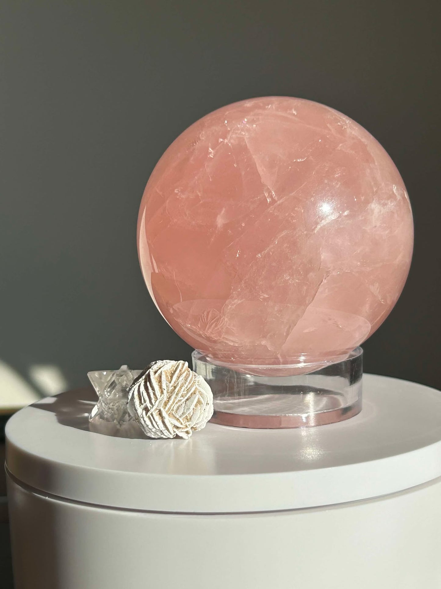 Juice Rose Quartz Sphere For Unconditional Love, Heart Chakra, Attracting Romance.