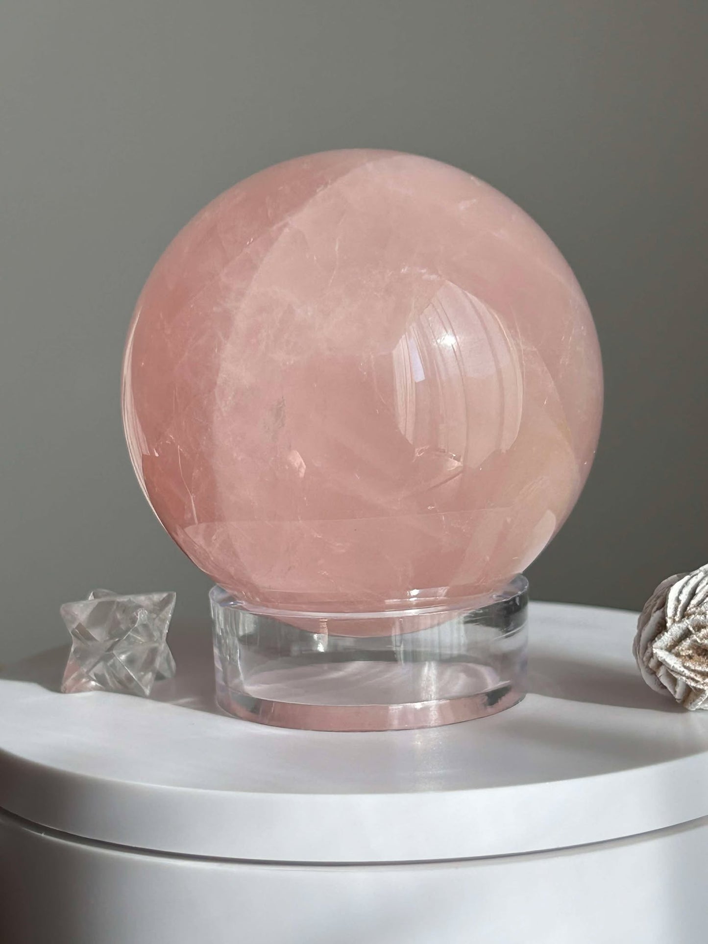 Juice Rose Quartz Sphere For Unconditional Love, Heart Chakra, Attracting Romance.