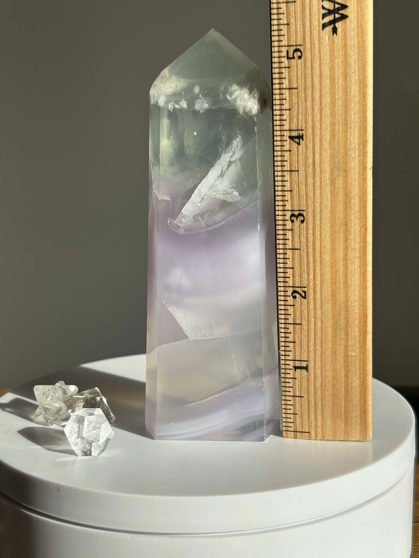 Dreamy Velvet Lilac Brazilian Fluorite, enhances connection with the third eye, intuition, and manifestation of dreams.