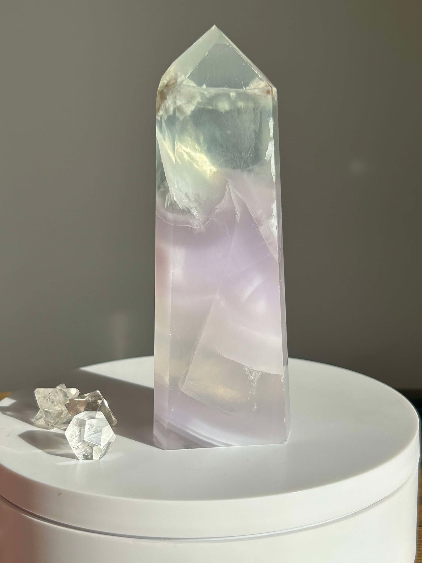 Dreamy Velvet Lilac Brazilian Fluorite, enhances connection with the third eye, intuition, and manifestation of dreams.