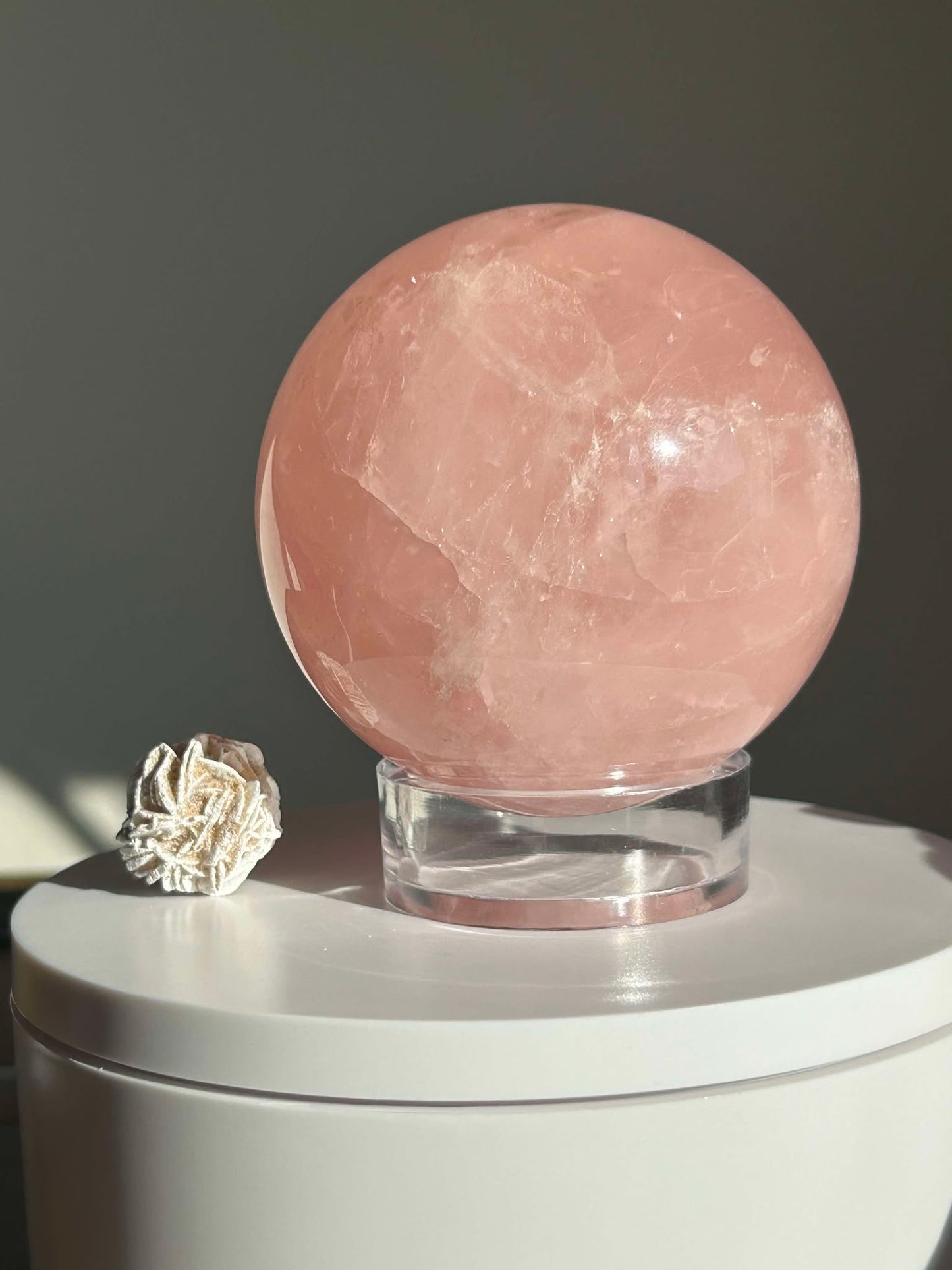 Juice Rose Quartz Sphere For Unconditional Love, Heart Chakra, Attracting Romance.