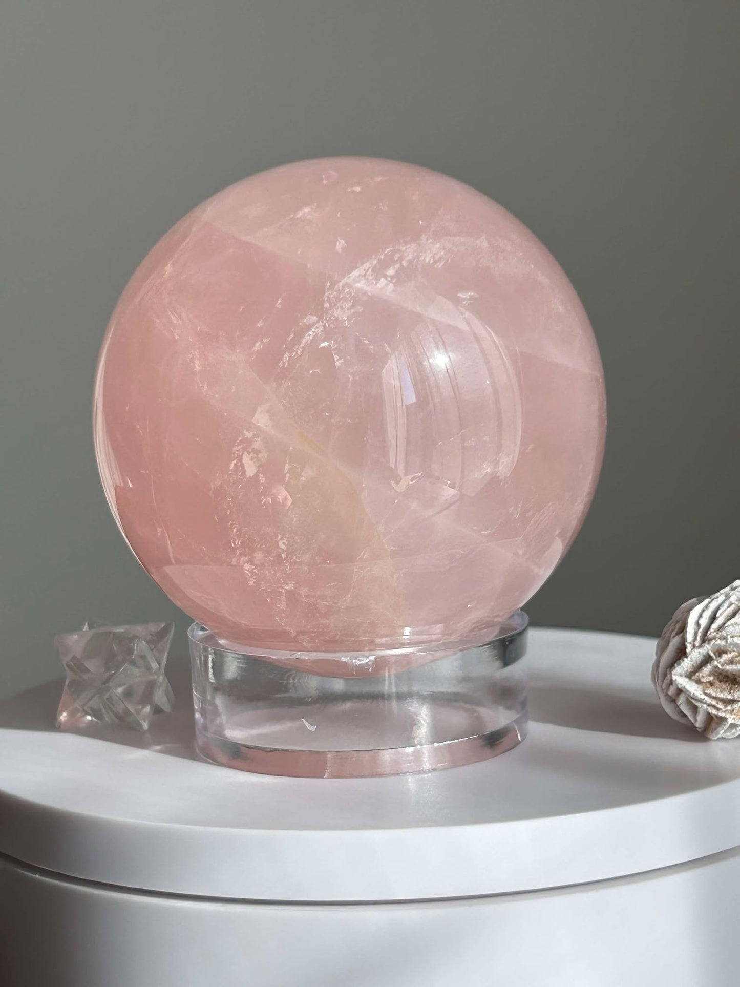 Juice Rose Quartz Sphere For Unconditional Love, Heart Chakra, Attracting Romance.