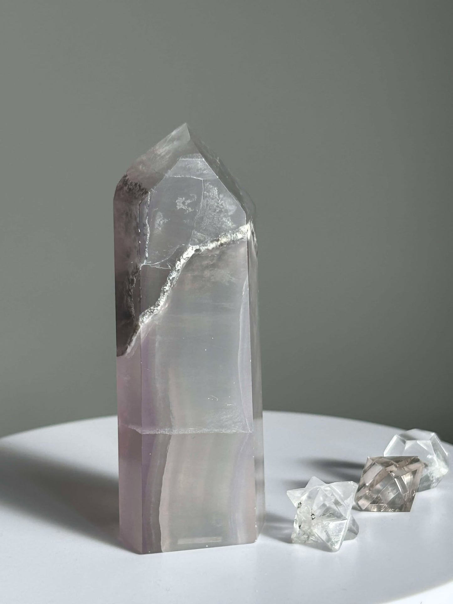 Dreamy Velvet Lilac Brazilian Fluorite, enhances connection with the third eye, intuition, and manifestation of dreams.