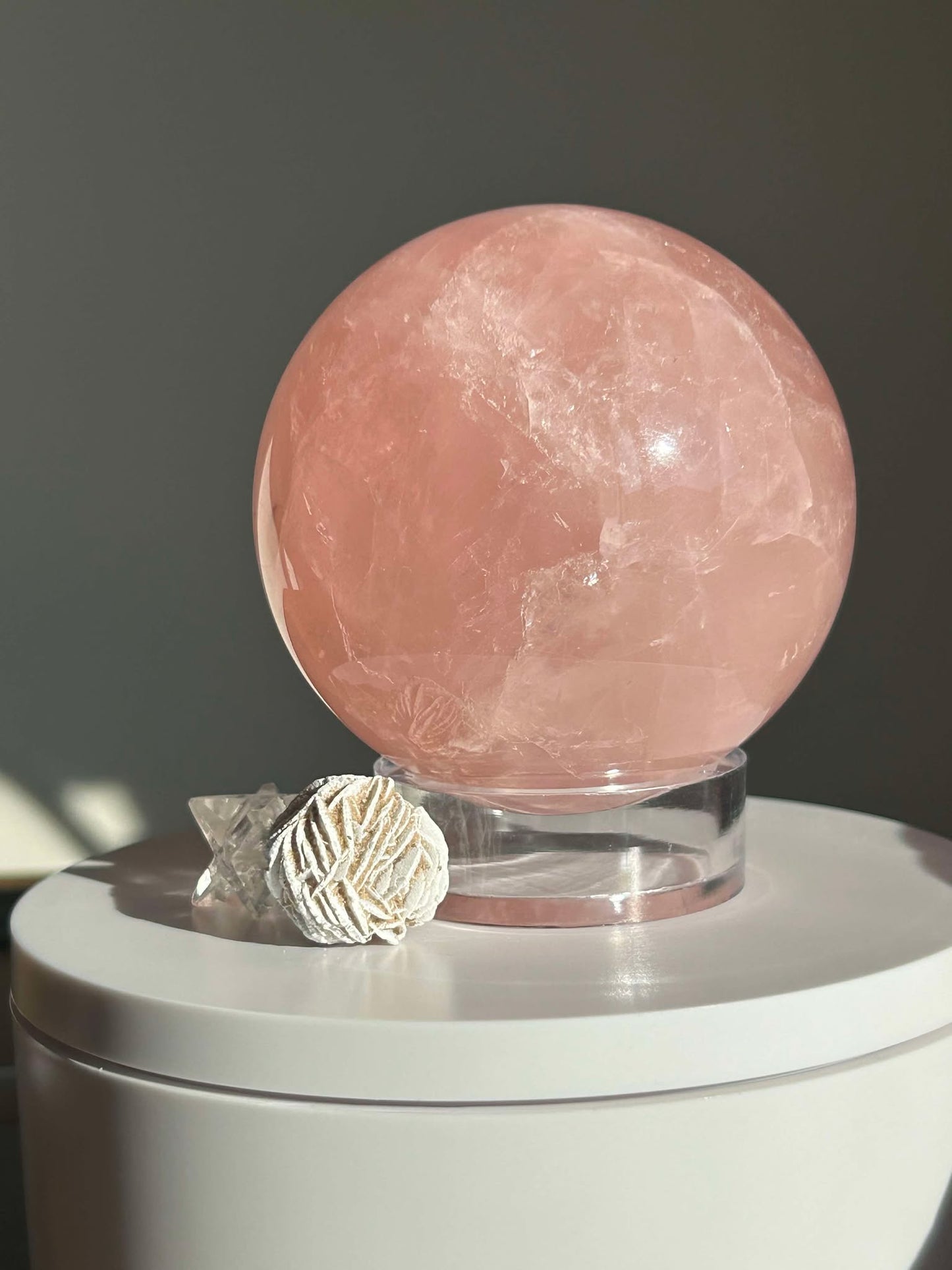 Juice Rose Quartz Sphere For Unconditional Love, Heart Chakra, Attracting Romance.