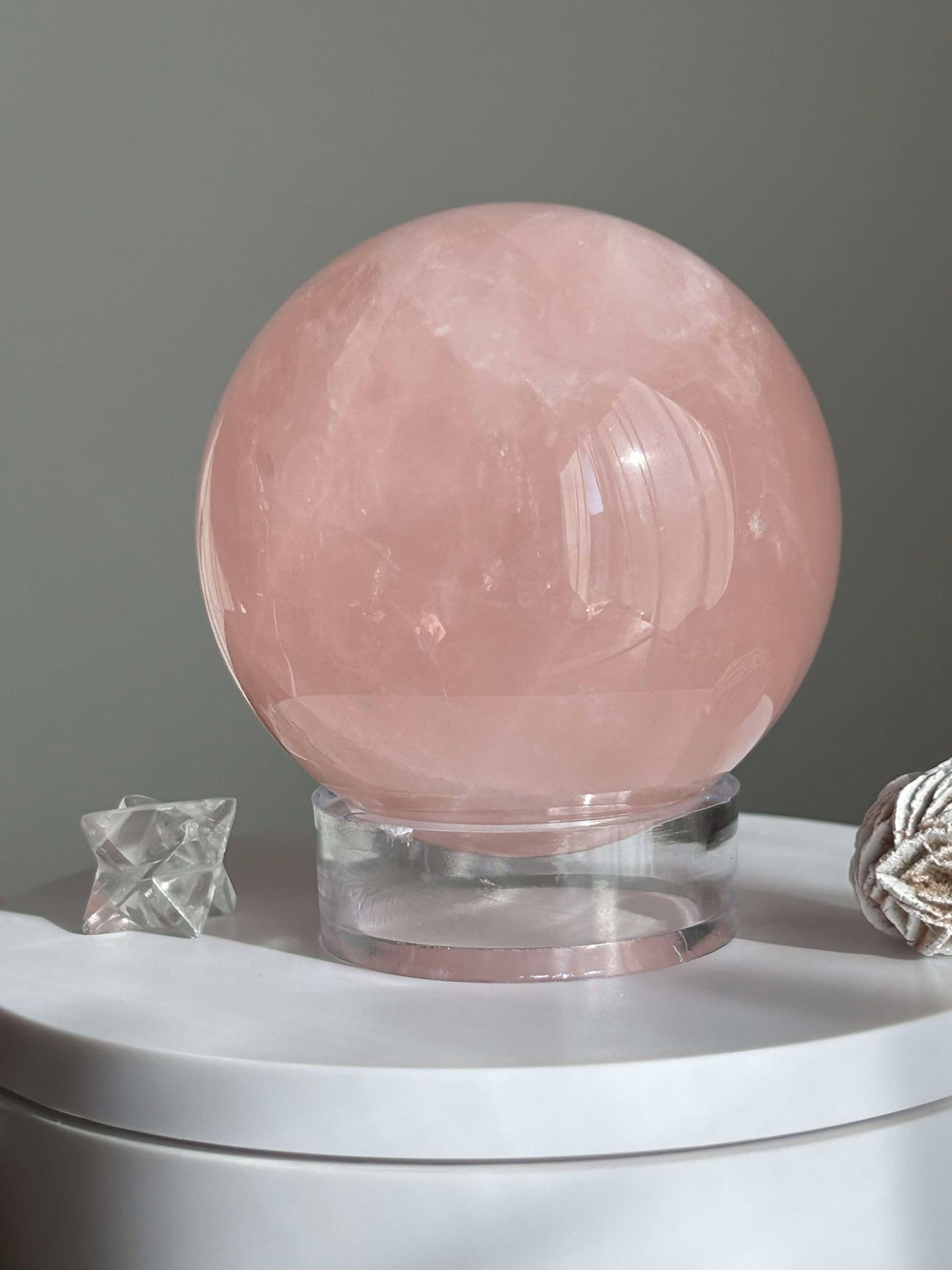 Juice Rose Quartz Sphere For Unconditional Love, Heart Chakra, Attracting Romance.