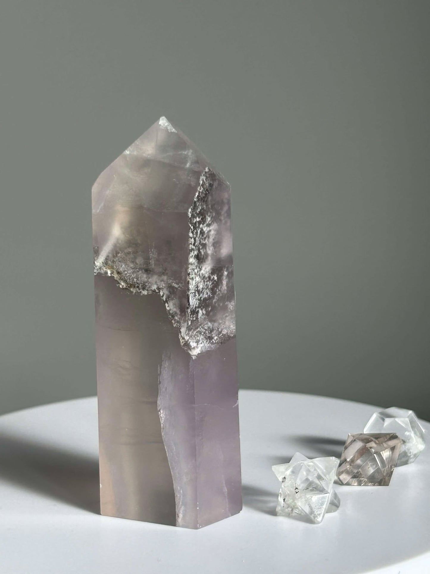Dreamy Velvet Lilac Brazilian Fluorite, enhances connection with the third eye, intuition, and manifestation of dreams.
