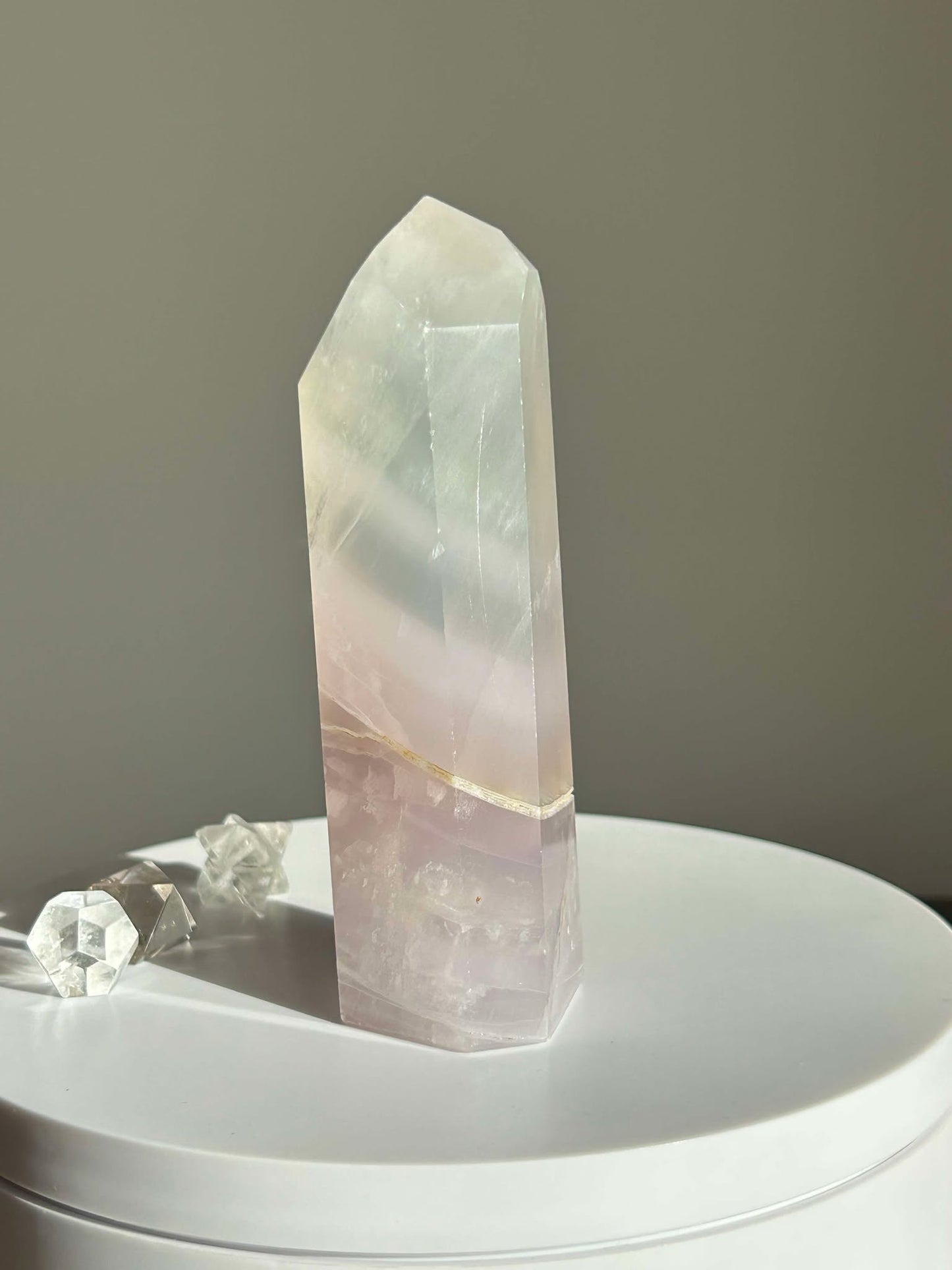 Dreamy Velvet Lilac Brazilian Fluorite, enhances connection with the third eye, intuition, and manifestation of dreams.
