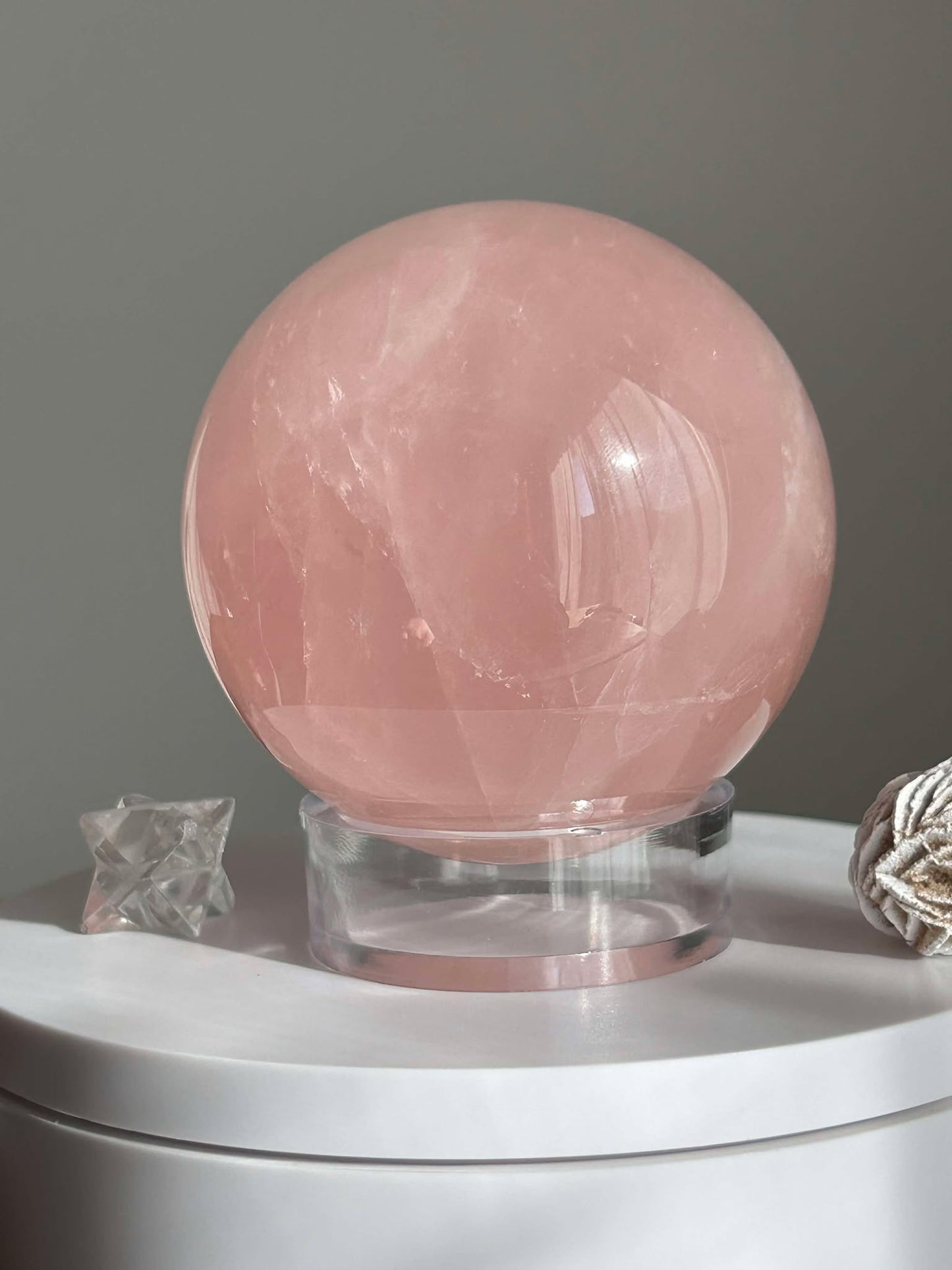 Juice Rose Quartz Sphere For Unconditional Love, Heart Chakra, Attracting Romance.
