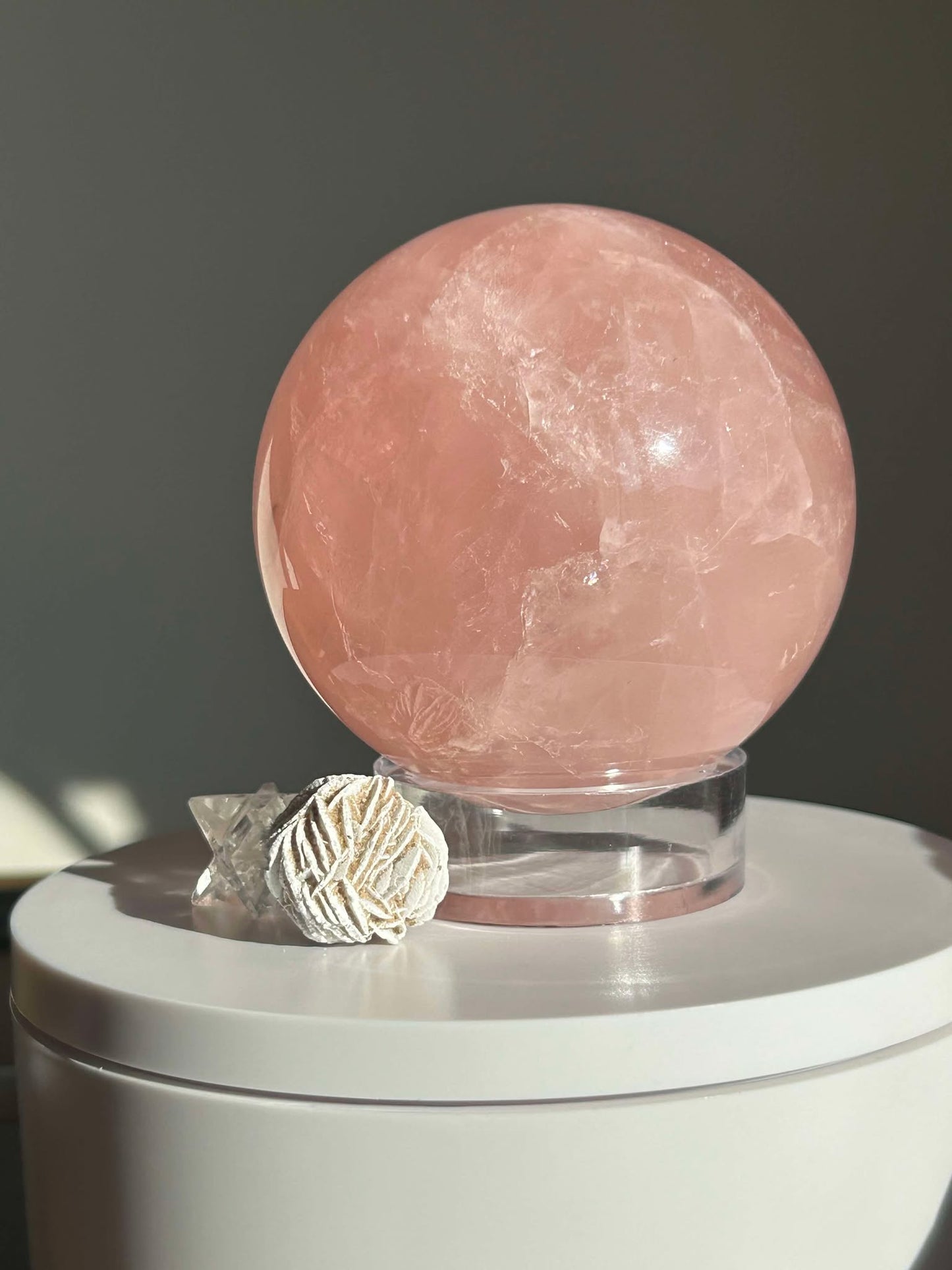 Juice Rose Quartz Sphere For Unconditional Love, Heart Chakra, Attracting Romance.