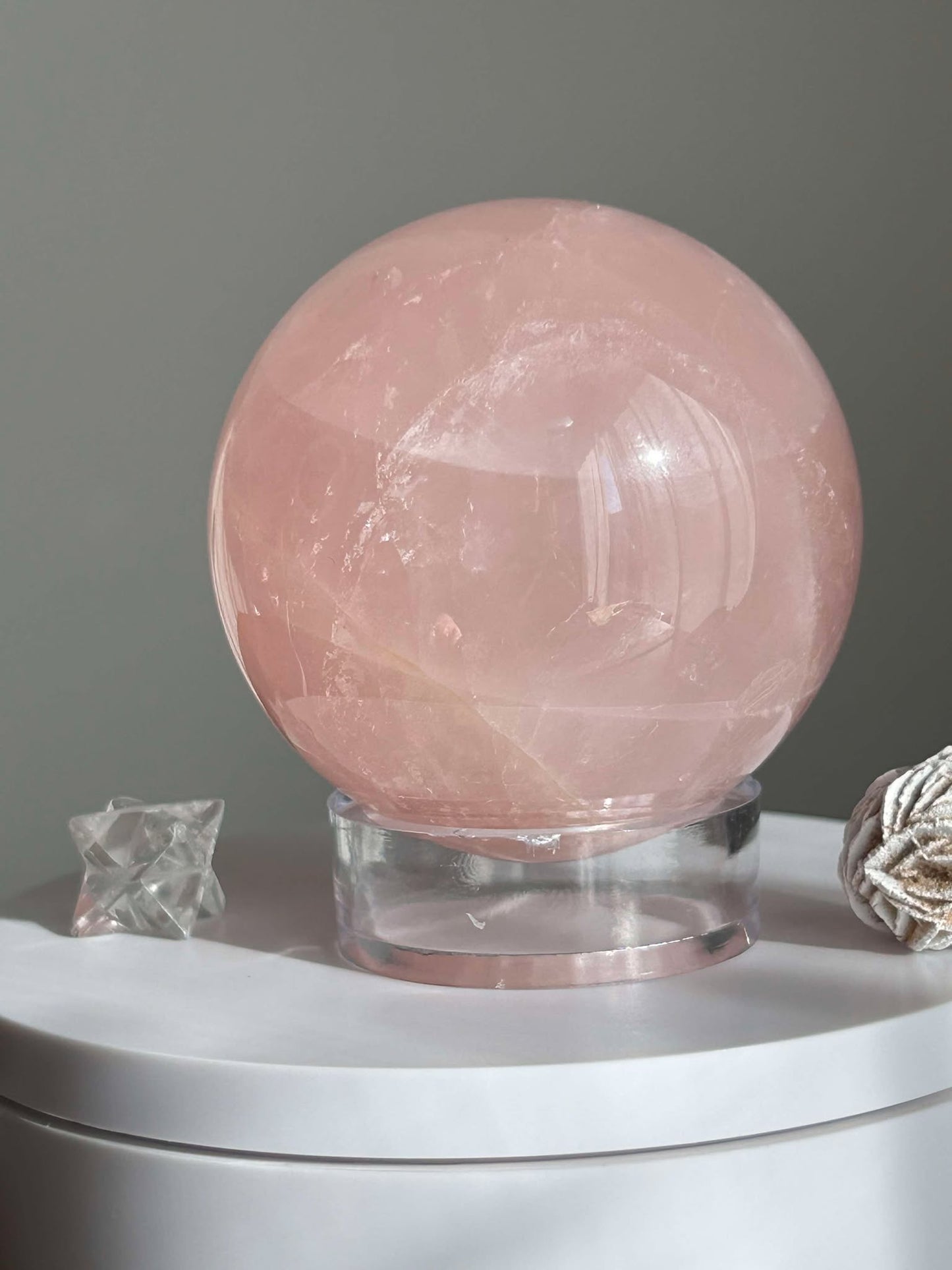 Juice Rose Quartz Sphere For Unconditional Love, Heart Chakra, Attracting Romance.