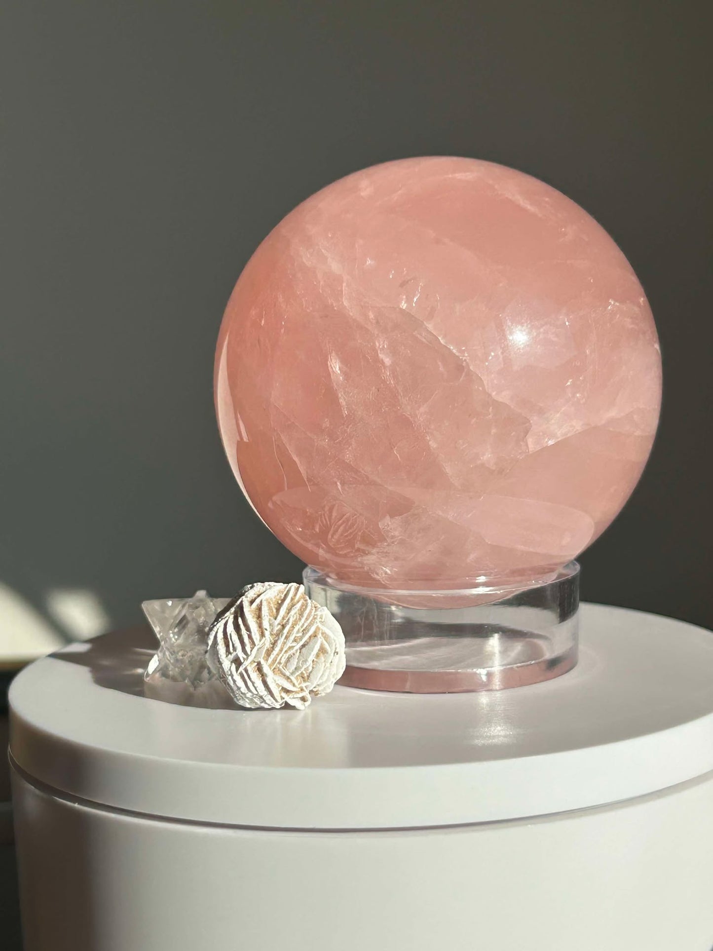 Juice Rose Quartz Sphere For Unconditional Love, Heart Chakra, Attracting Romance.