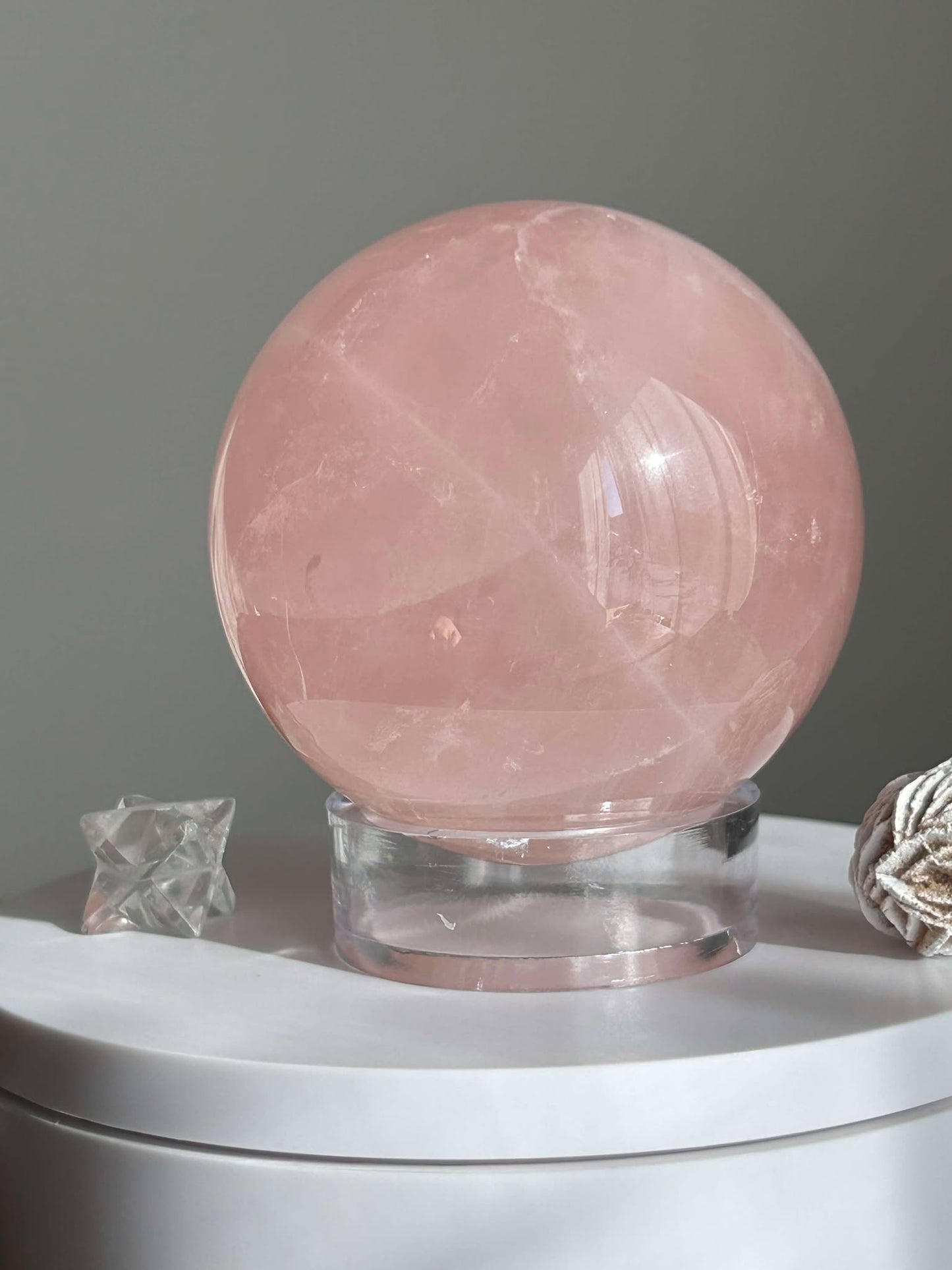 Juice Rose Quartz Sphere For Unconditional Love, Heart Chakra, Attracting Romance.