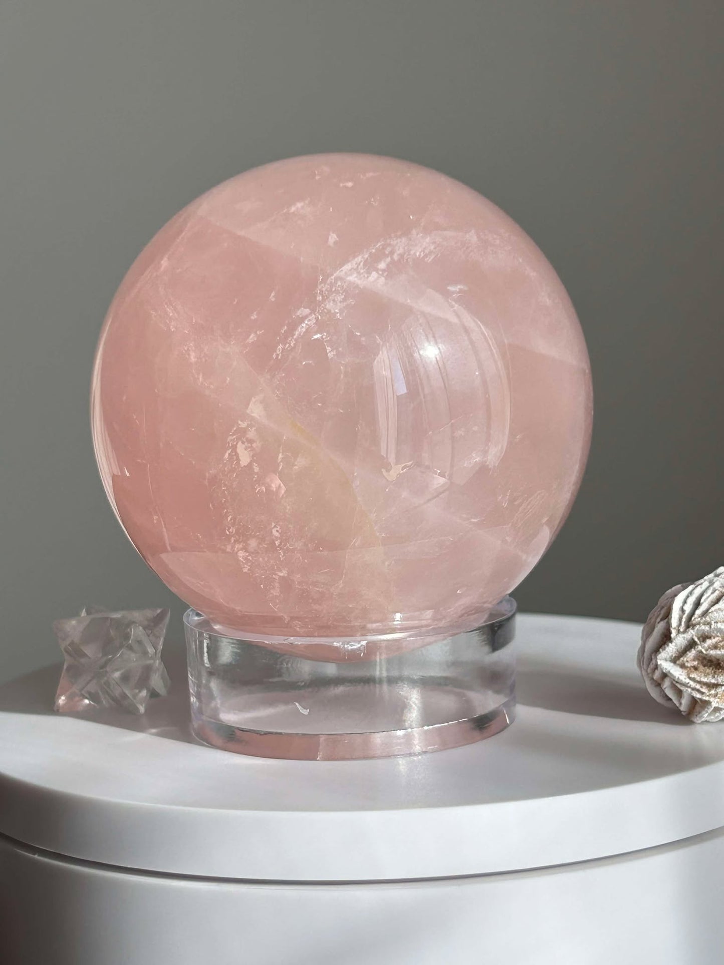 Juice Rose Quartz Sphere For Unconditional Love, Heart Chakra, Attracting Romance.