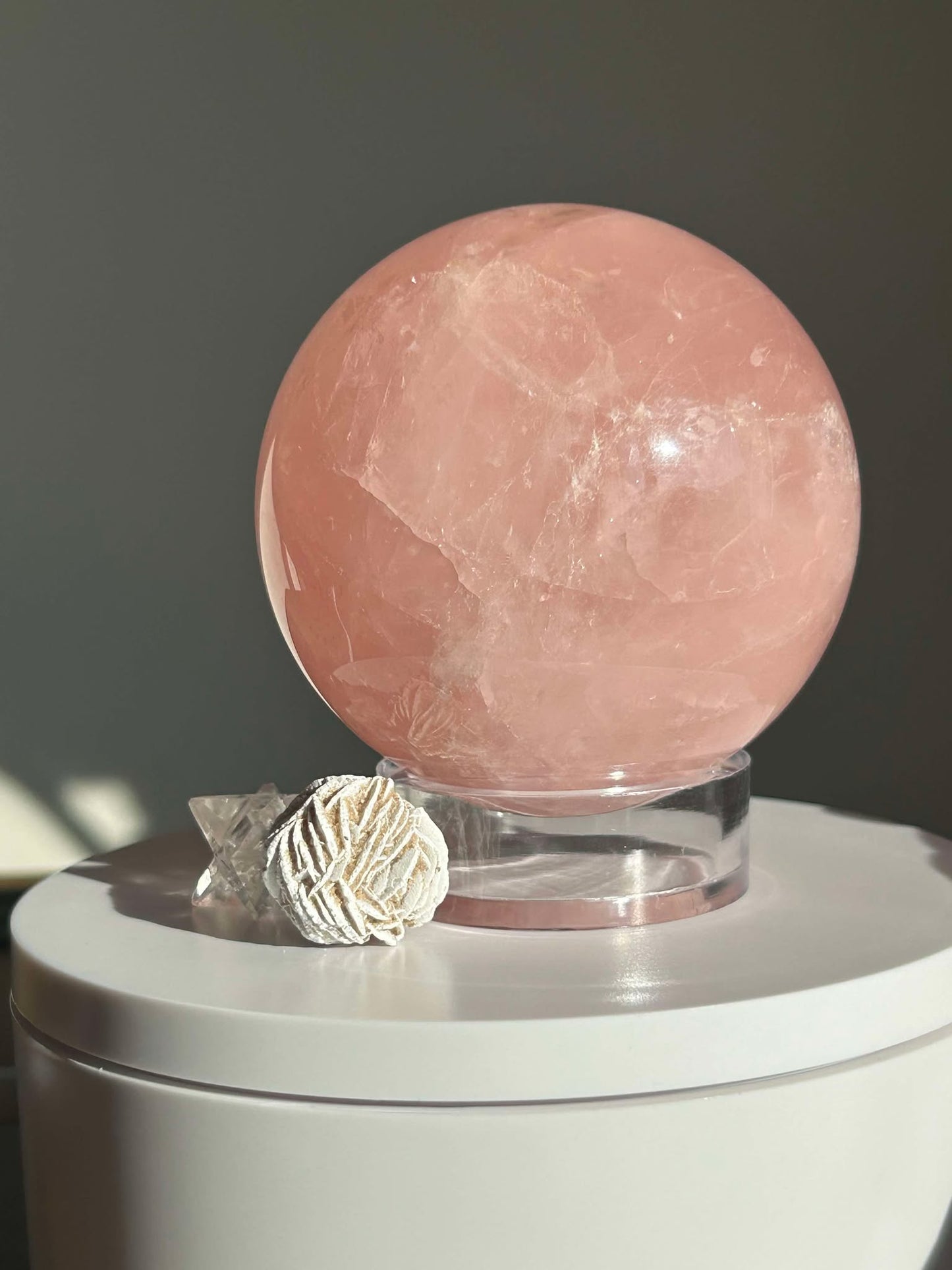 Juice Rose Quartz Sphere For Unconditional Love, Heart Chakra, Attracting Romance.