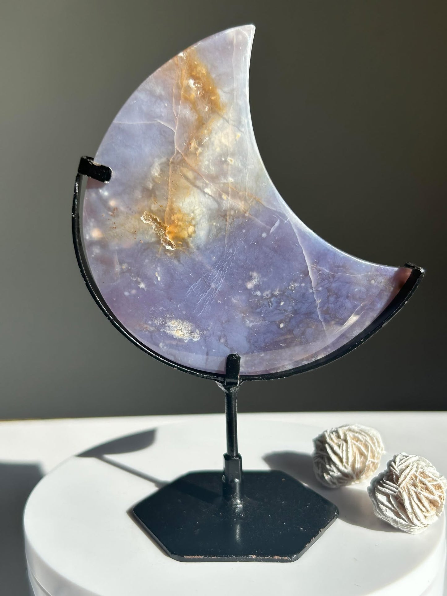 Juicy Lilac Chalcedodony Quartz moon - Enhance Creativity, Chakra balance, Promotes intuition.