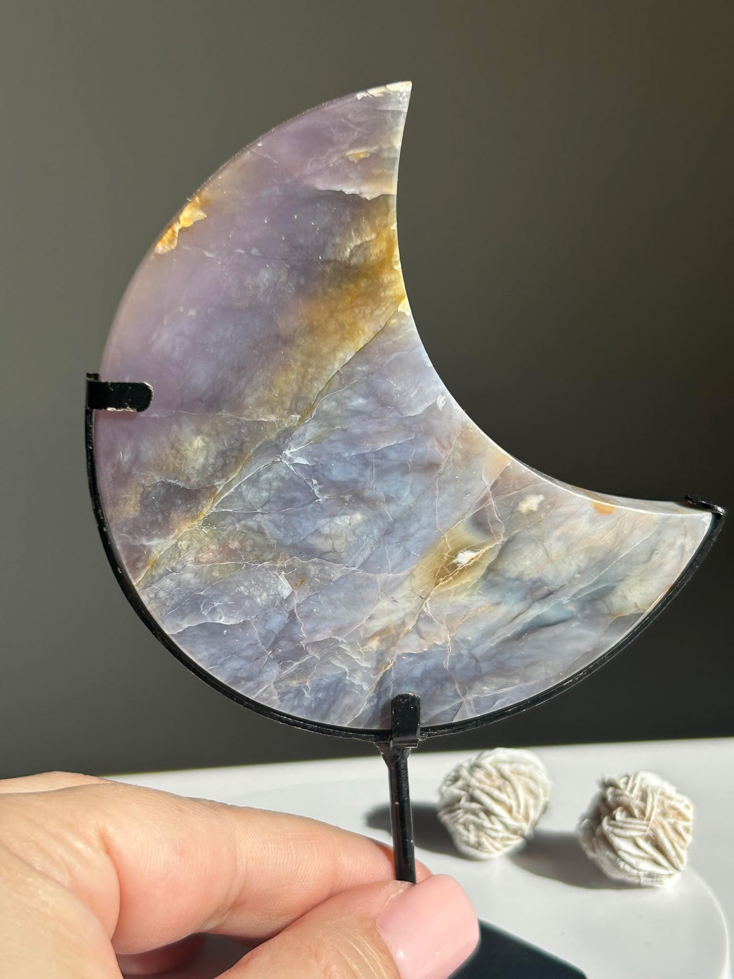 Juicy Lilac Chalcedodony Quartz moon - Enhance Creativity, Chakra balance, Promotes intuition.