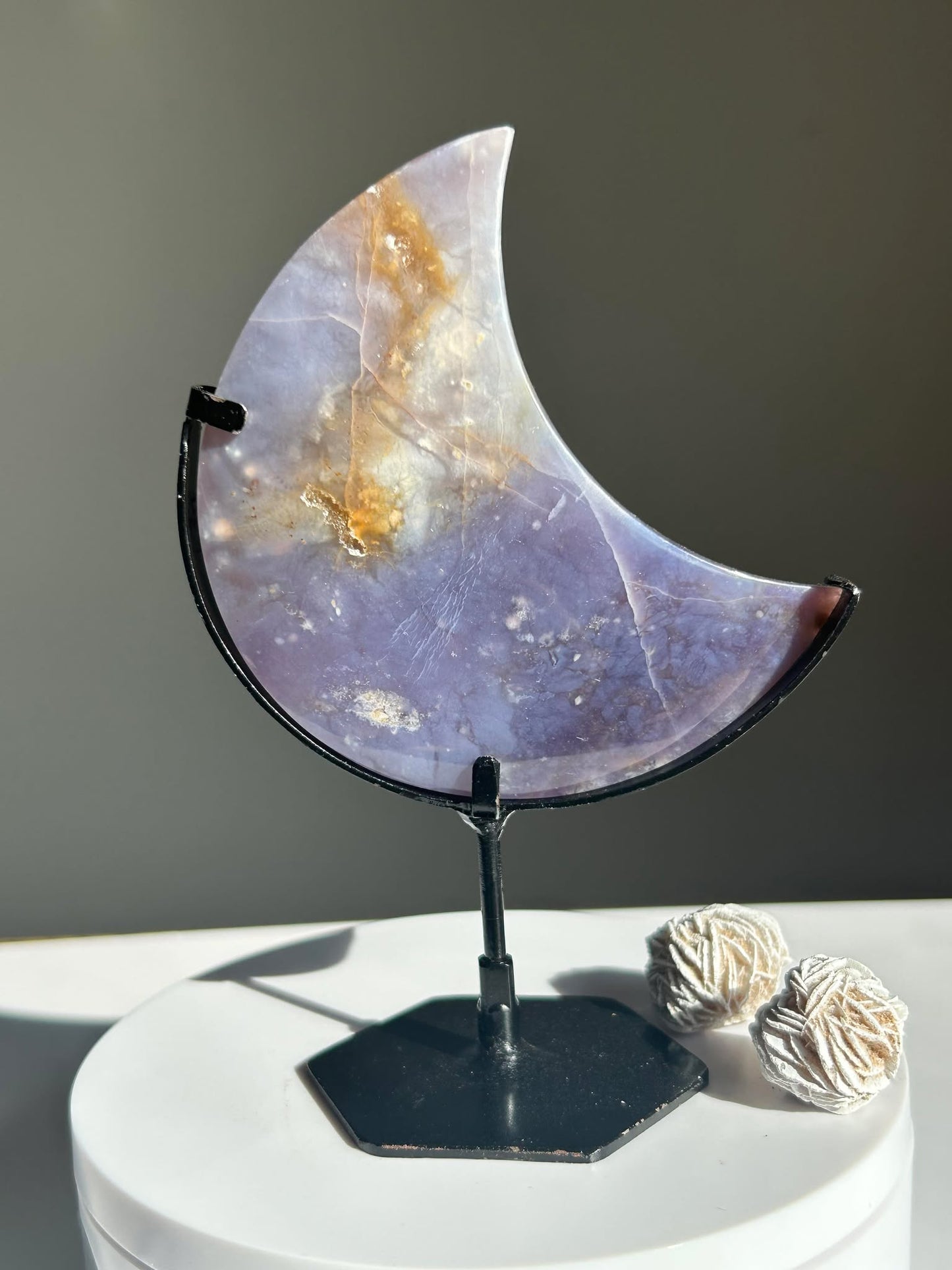 Juicy Lilac Chalcedodony Quartz moon - Enhance Creativity, Chakra balance, Promotes intuition.