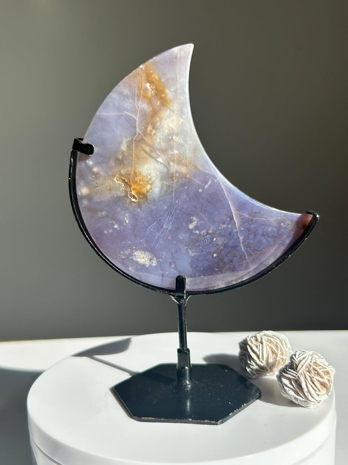 Juicy Lilac Chalcedodony Quartz moon - Enhance Creativity, Chakra balance, Promotes intuition.