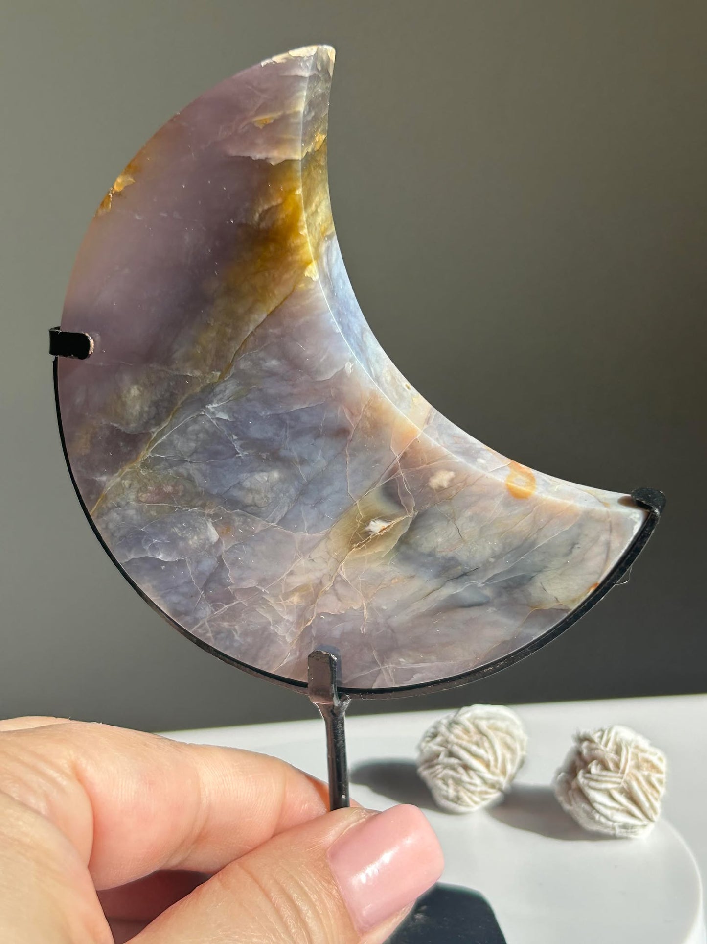 Juicy Lilac Chalcedodony Quartz moon - Enhance Creativity, Chakra balance, Promotes intuition.