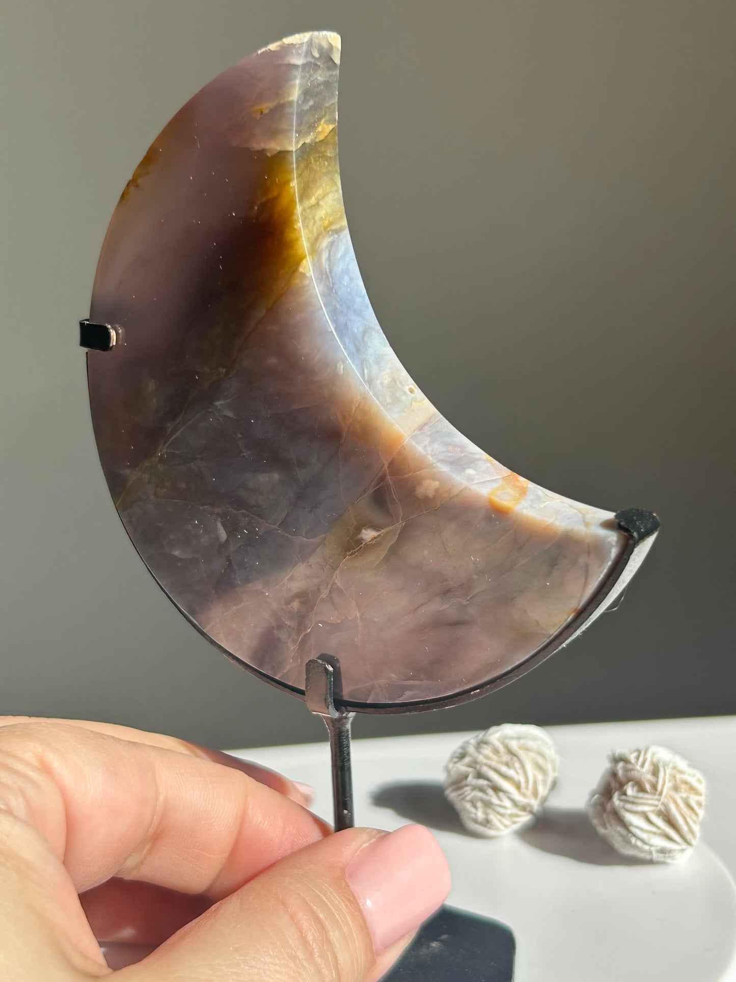 Juicy Lilac Chalcedodony Quartz moon - Enhance Creativity, Chakra balance, Promotes intuition.