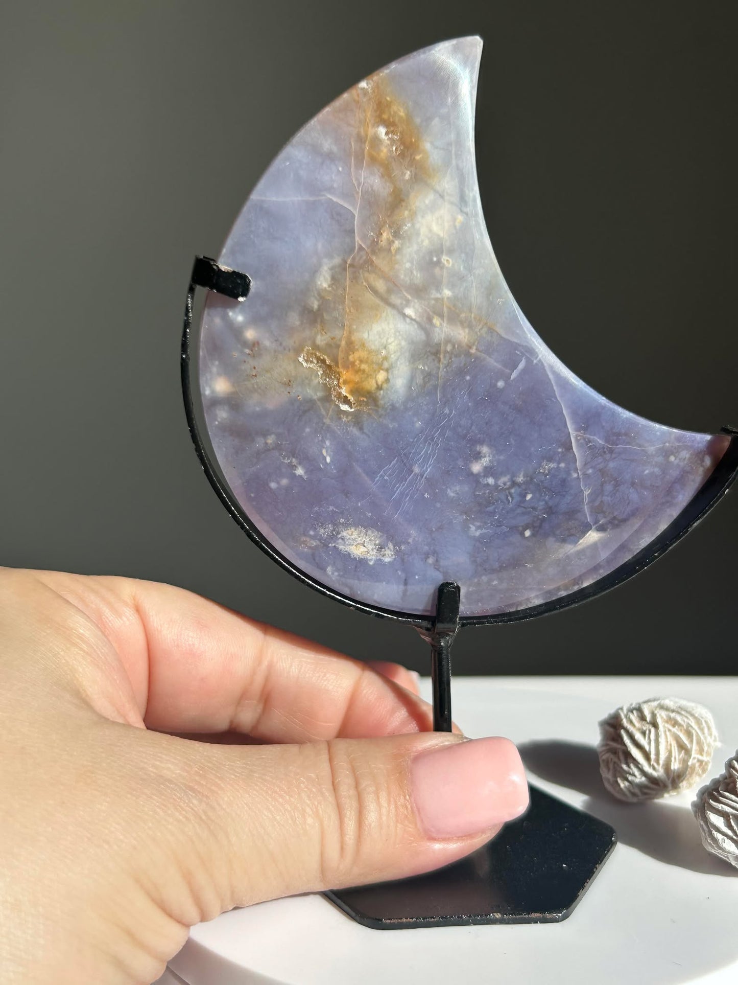 Juicy Lilac Chalcedodony Quartz moon - Enhance Creativity, Chakra balance, Promotes intuition.
