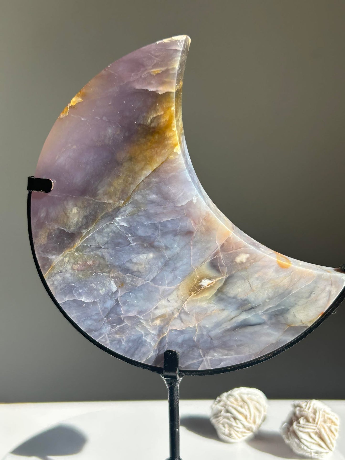 Juicy Lilac Chalcedodony Quartz moon - Enhance Creativity, Chakra balance, Promotes intuition.