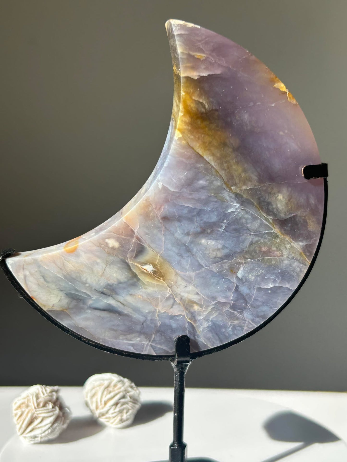 Juicy Lilac Chalcedodony Quartz moon - Enhance Creativity, Chakra balance, Promotes intuition.