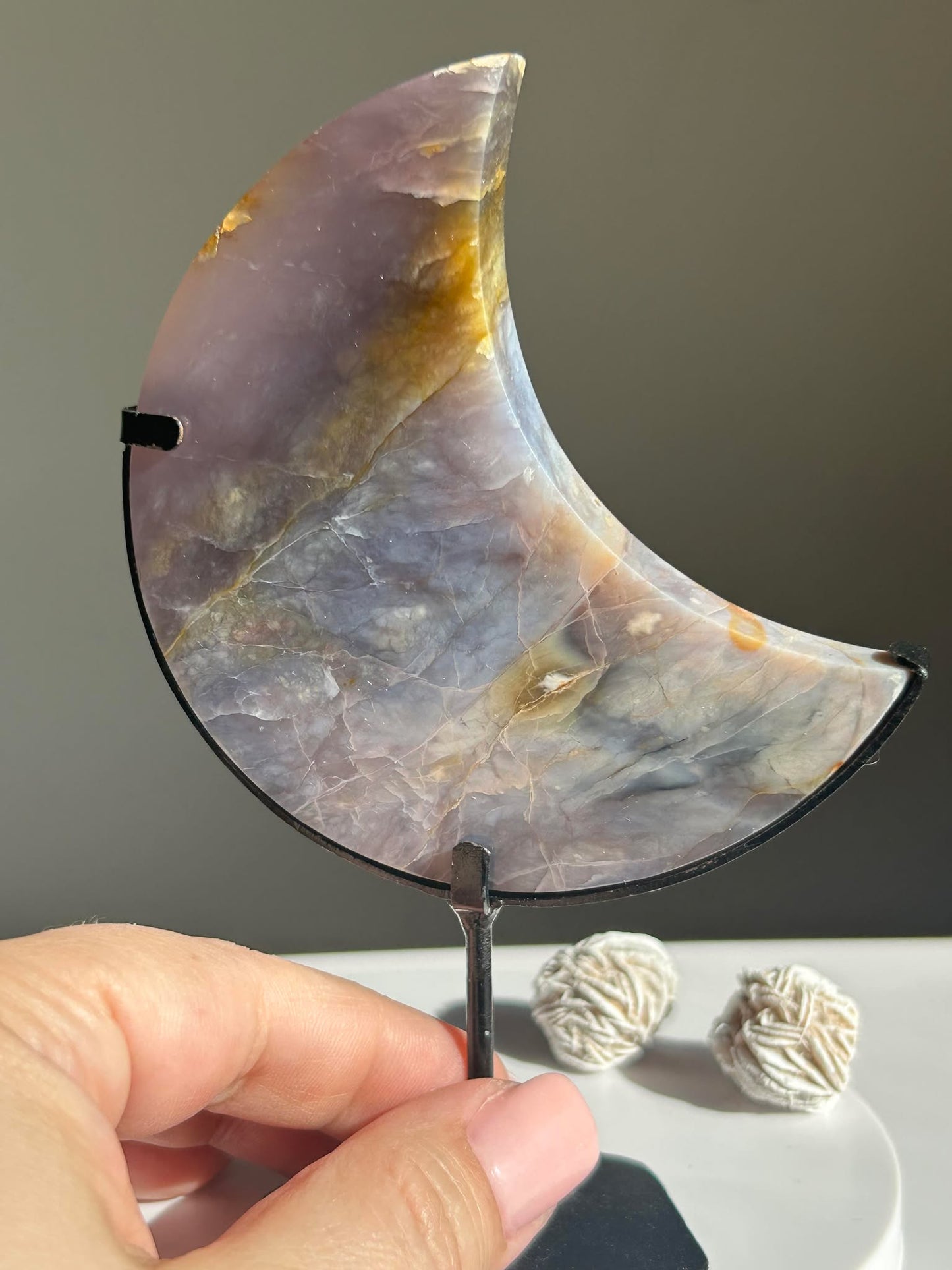 Juicy Lilac Chalcedodony Quartz moon - Enhance Creativity, Chakra balance, Promotes intuition.