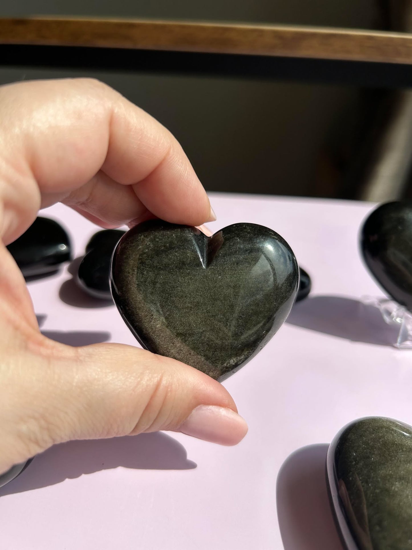 Gold Black Obsidian Carved Heart Polished Stone Figurine Unique Crystal Home Decor Gift for Nature Lover Office Desk Bedroom Altar Display Piece Anniversary Gift