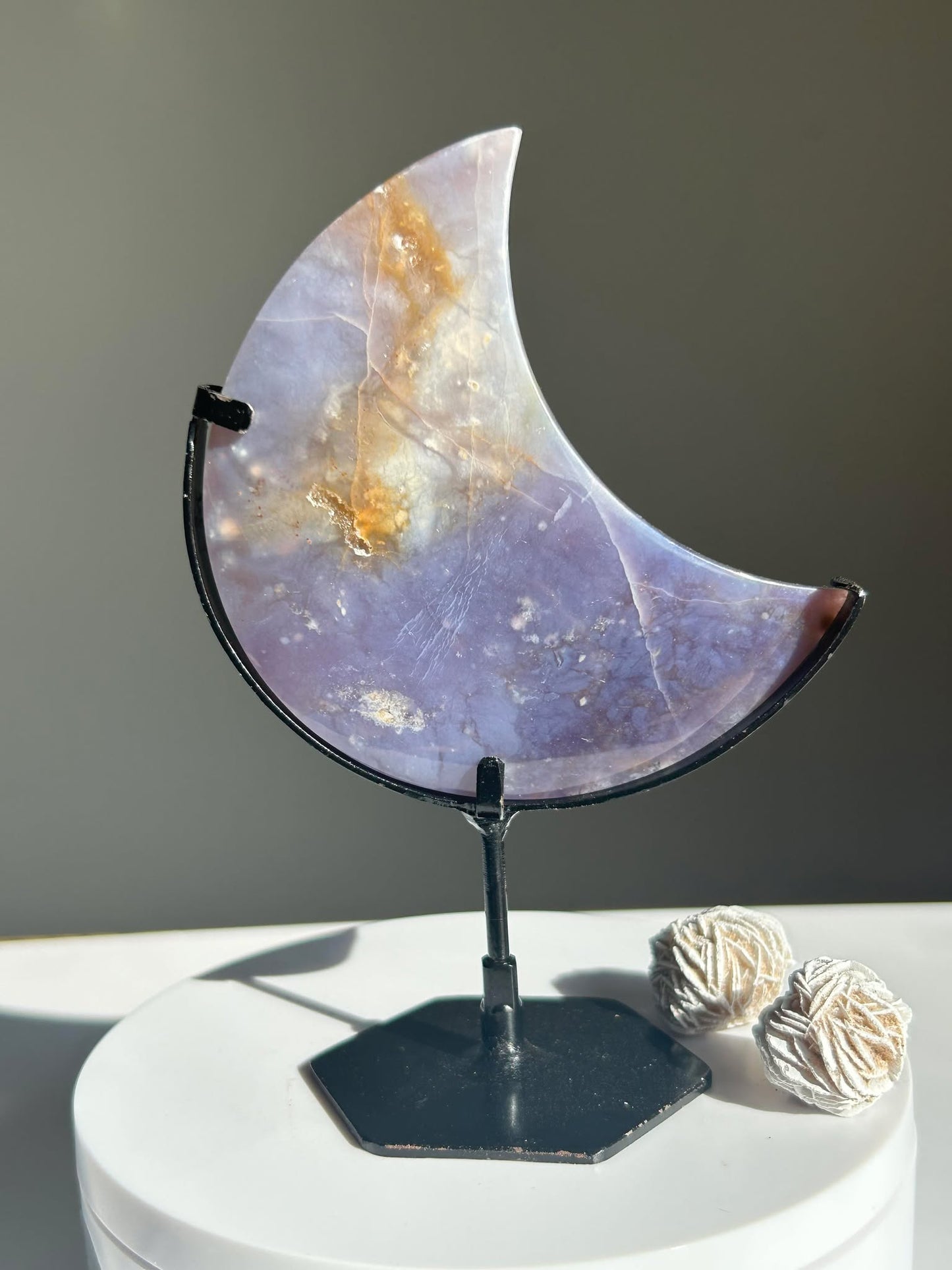 Juicy Lilac Chalcedodony Quartz moon - Enhance Creativity, Chakra balance, Promotes intuition.