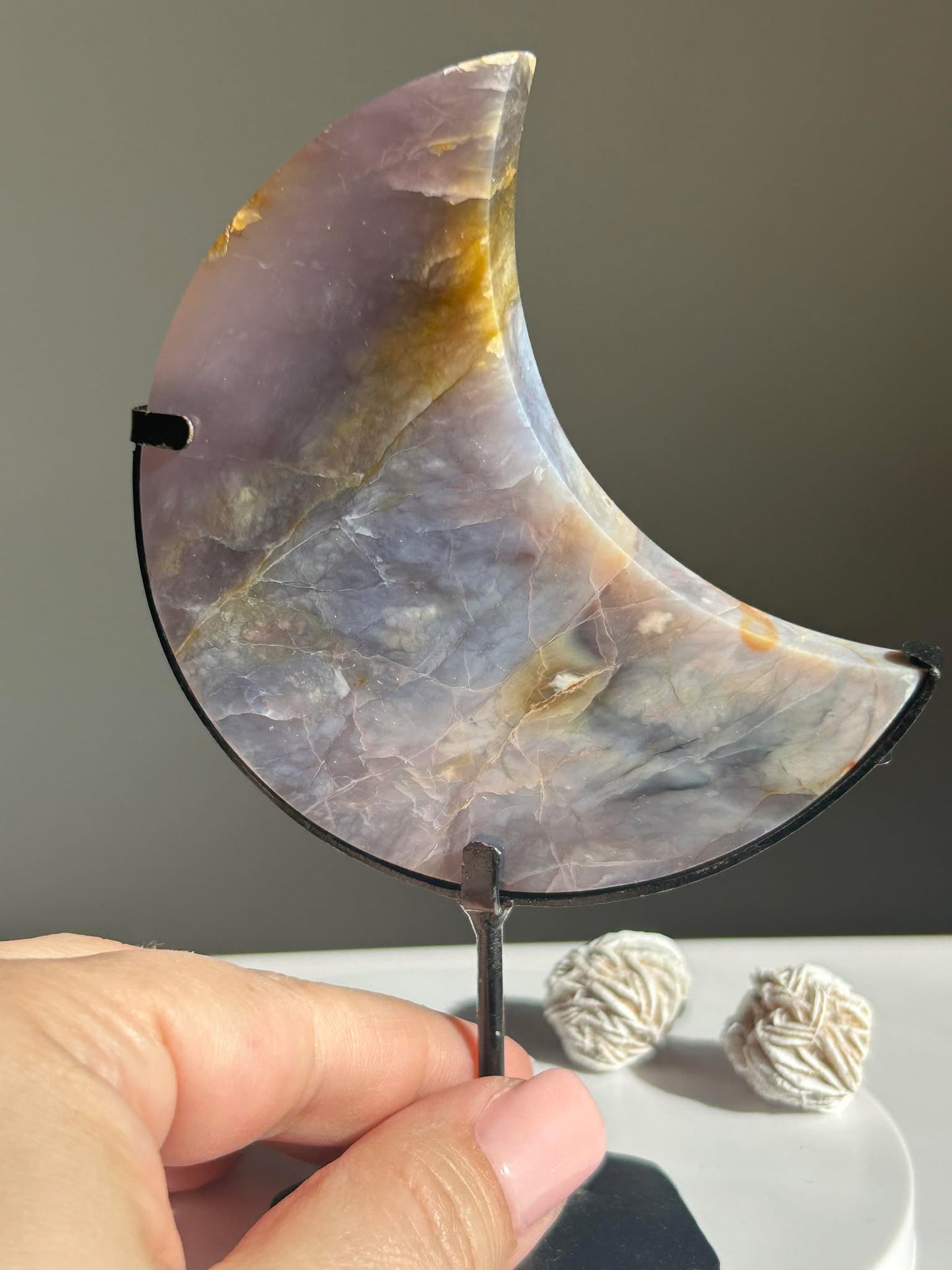 Juicy Lilac Chalcedodony Quartz moon - Enhance Creativity, Chakra balance, Promotes intuition.