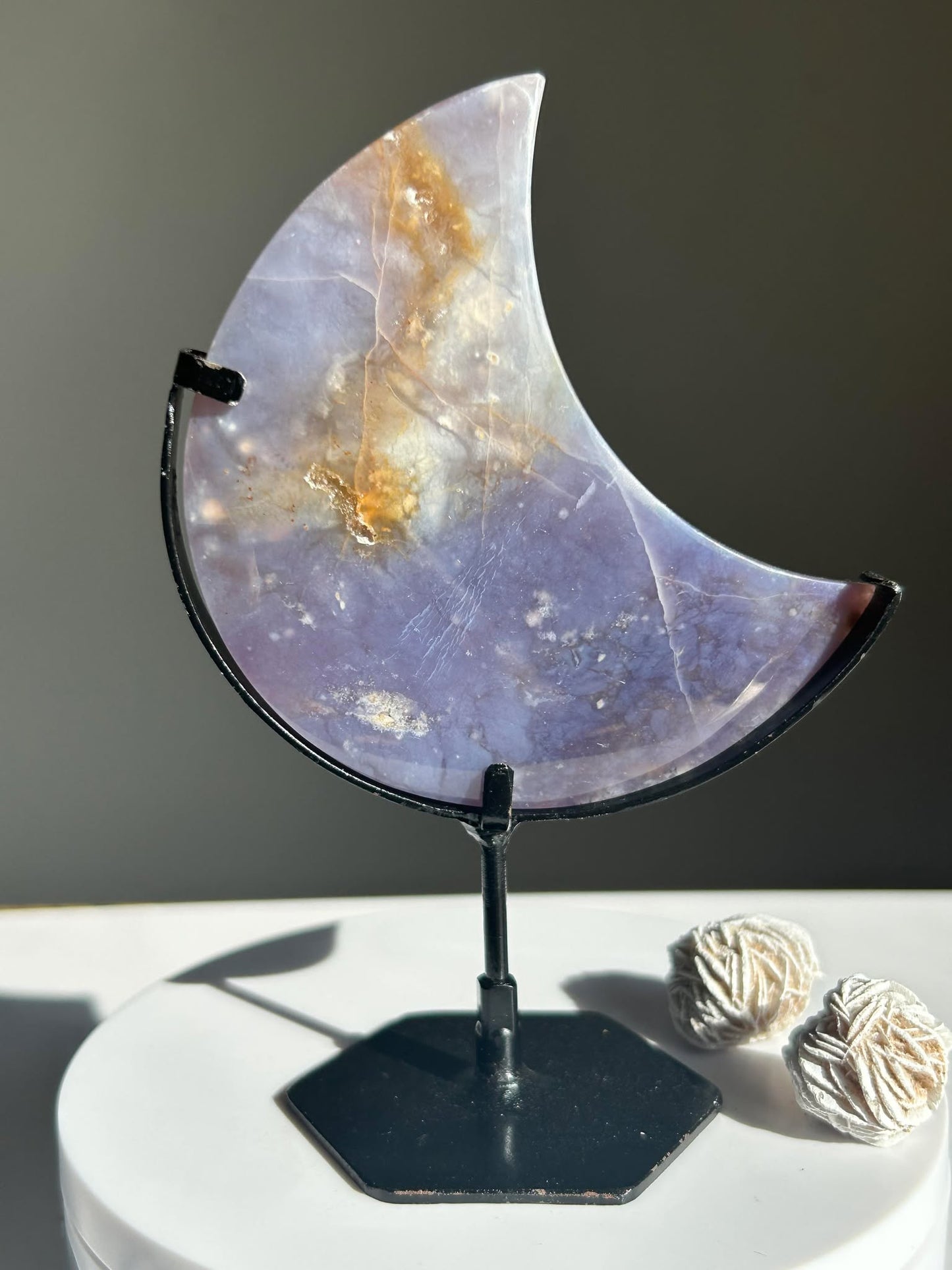 Juicy Lilac Chalcedodony Quartz moon - Enhance Creativity, Chakra balance, Promotes intuition.