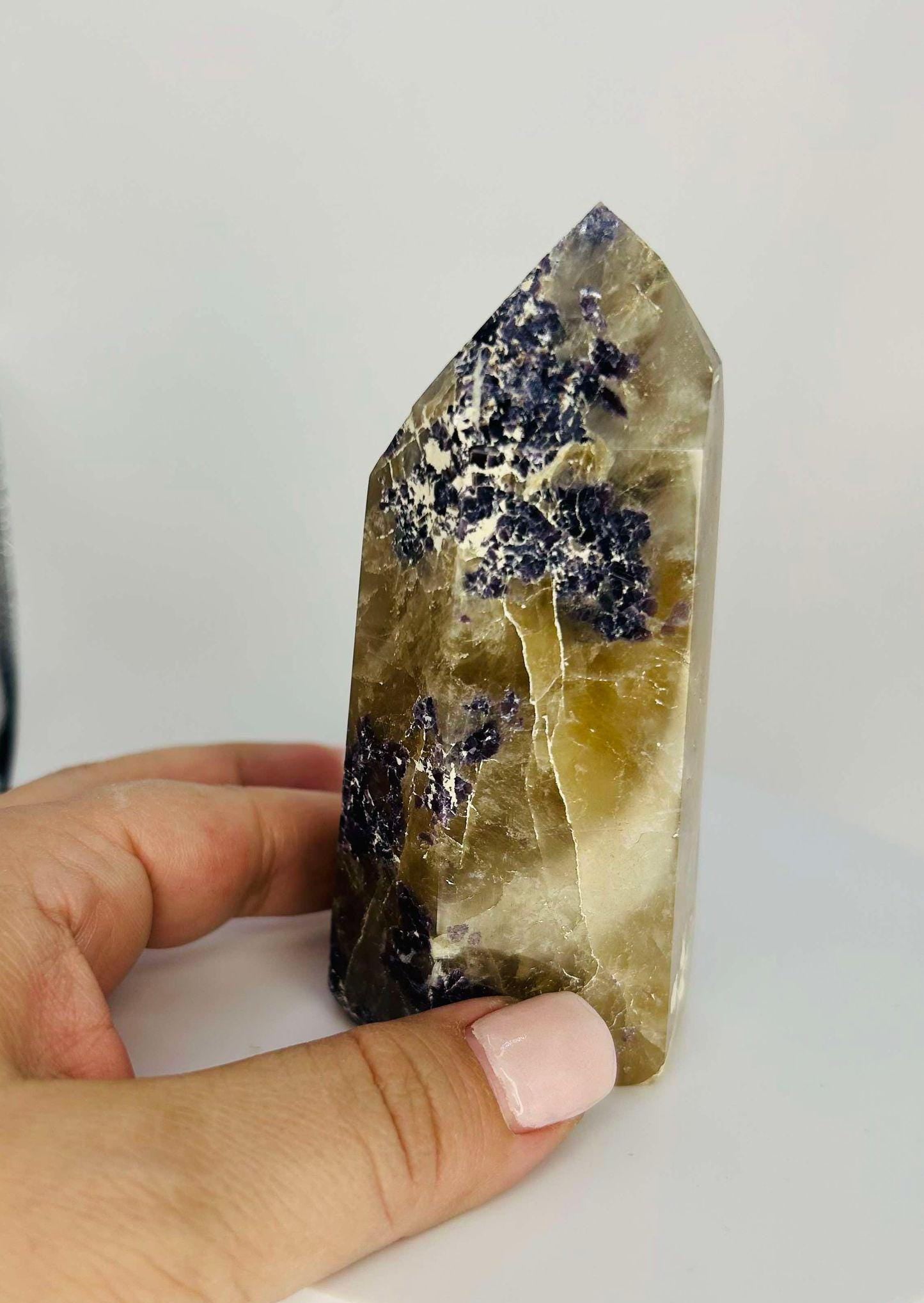 Citrine Lepidolite Crystal Point Solar Plexus Third Eye Meditation Feng Shui Libra Crystal Home Warming Student Teacher Baby Shower Gift
