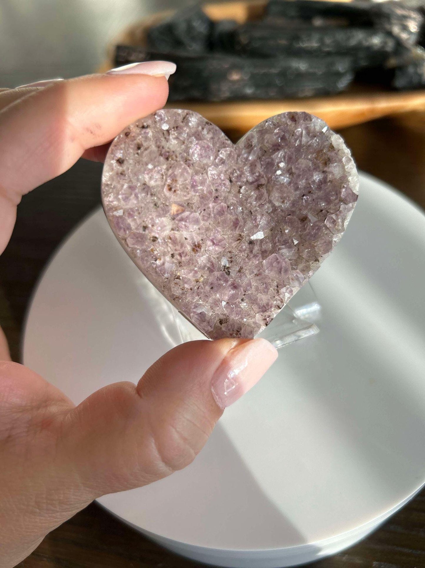 Amethyst Heart Cluster Crown Chakra Meditation Feng Shui Crystal Anniversary Gift February Birthday Crystal Best Friend Mom to be Wife Gift