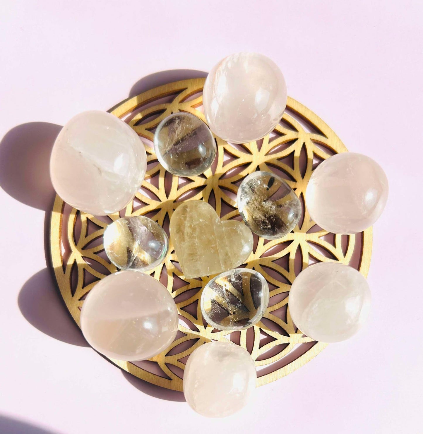 Crystal Grid Rose Quartz Citrine Clear Quartz Home Office Decor Gift Idea Nature Inspired Table Display Desk Bedroom Shelf Housewarming Gift