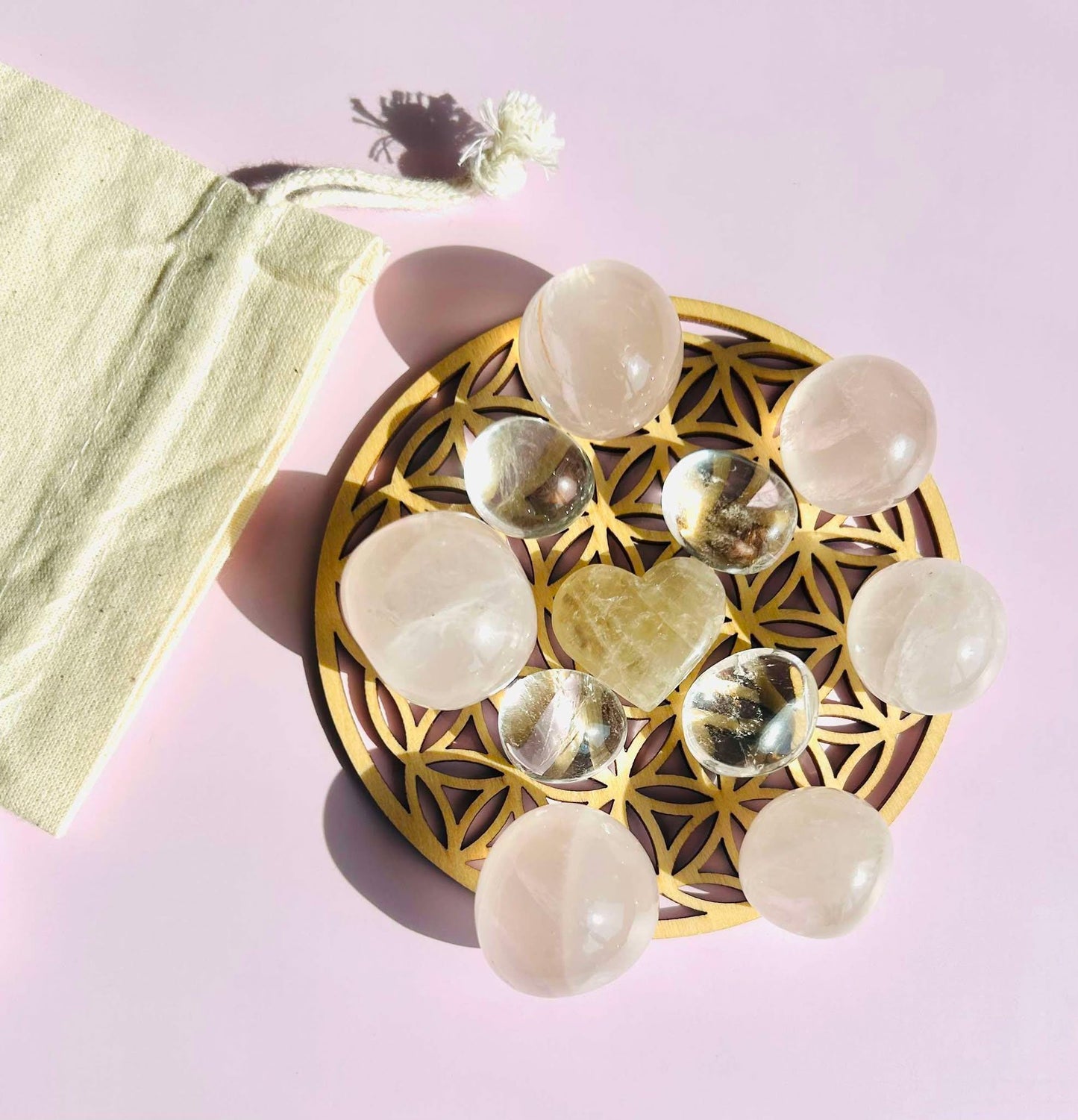 Crystal Grid Rose Quartz Citrine Clear Quartz Home Office Decor Gift Idea Nature Inspired Table Display Desk Bedroom Shelf Housewarming Gift