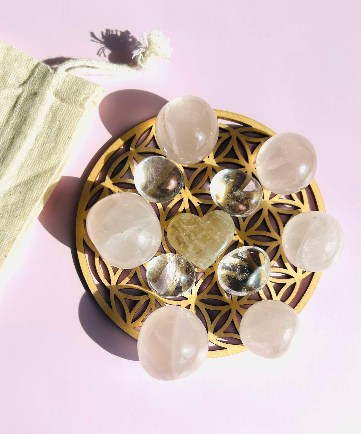 Crystal Grid Rose Quartz Citrine Clear Quartz Home Office Decor Gift Idea Nature Inspired Table Display Desk Bedroom Shelf Housewarming Gift