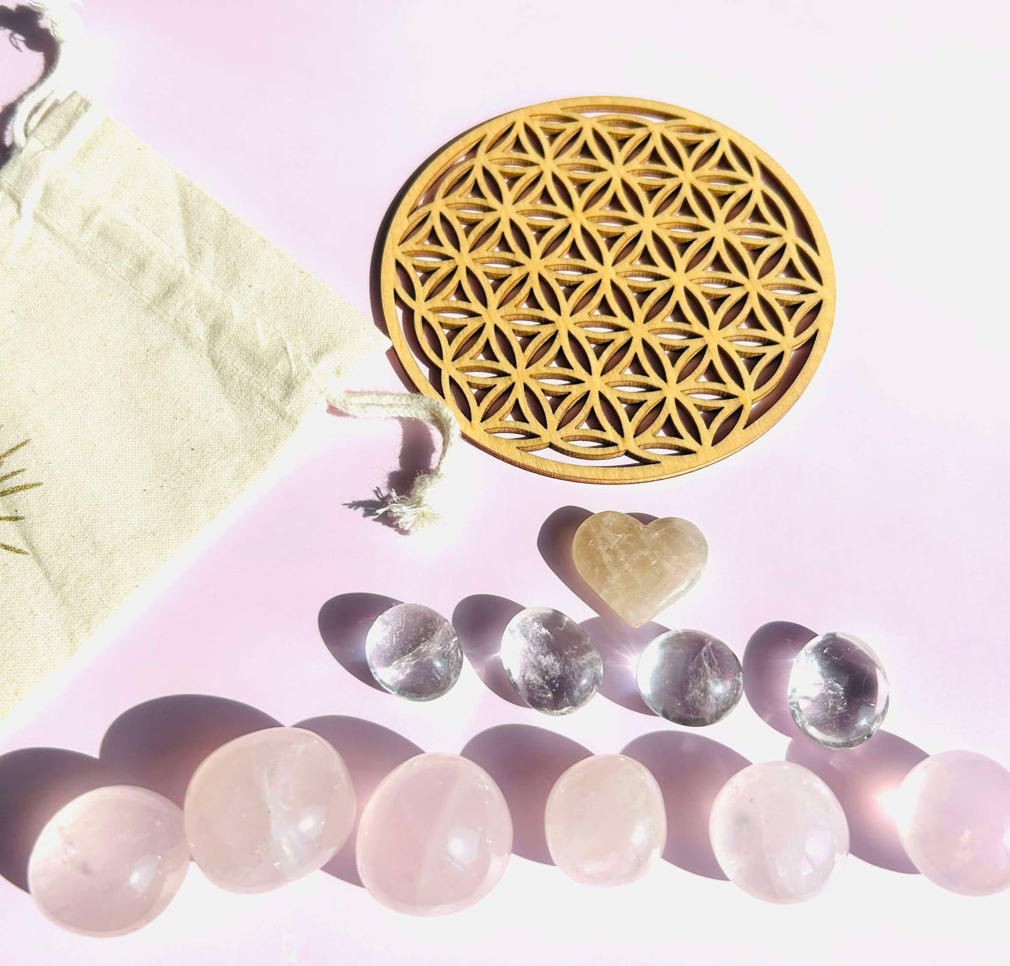 Crystal Grid Rose Quartz Citrine Clear Quartz Home Office Decor Gift Idea Nature Inspired Table Display Desk Bedroom Shelf Housewarming Gift