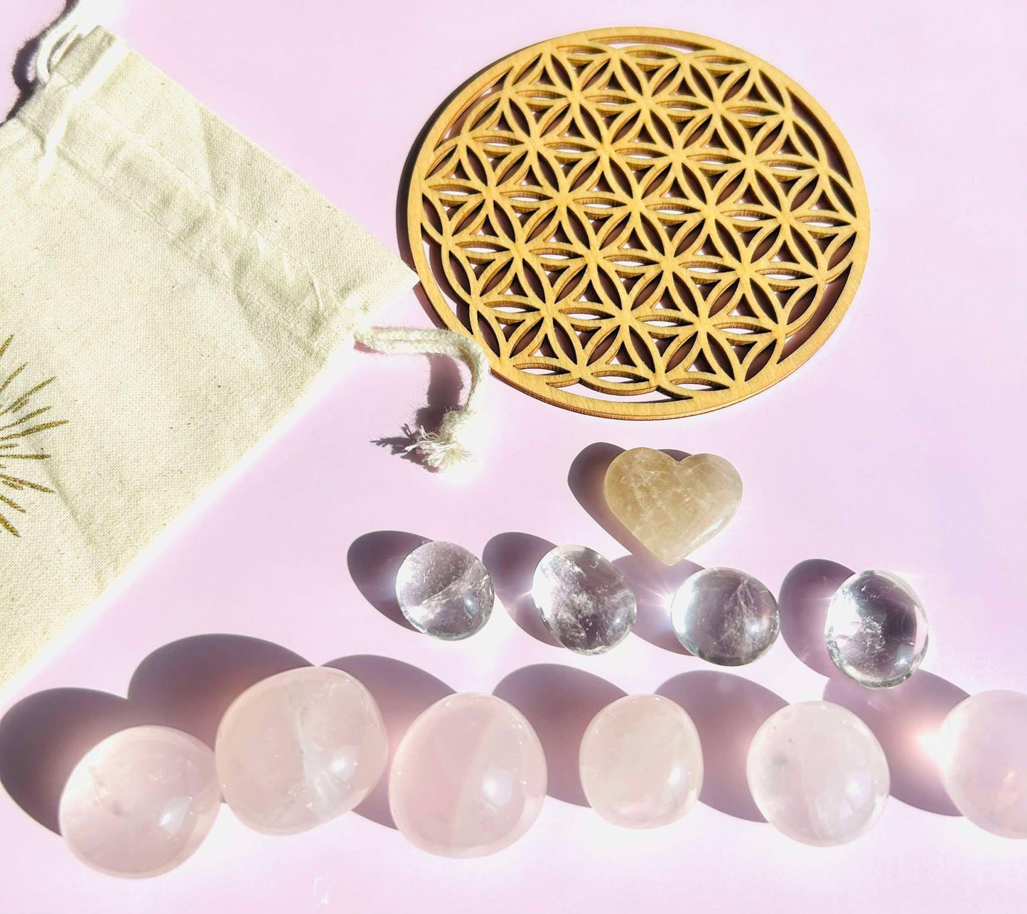 Crystal Grid Rose Quartz Citrine Clear Quartz Home Office Decor Gift Idea Nature Inspired Table Display Desk Bedroom Shelf Housewarming Gift